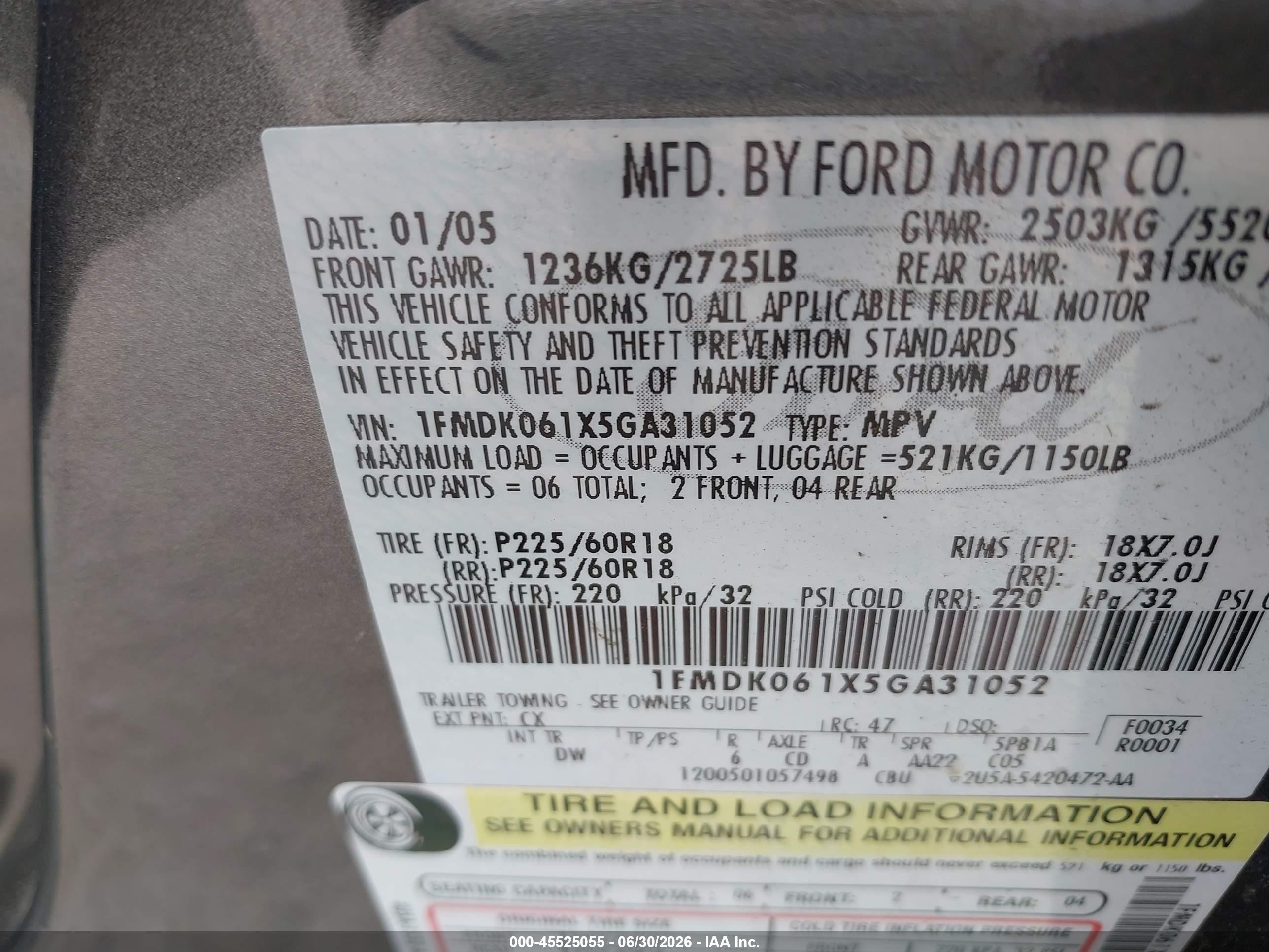 2005 Ford Freestyle Limited Серый vin: 1FMDK061X5GA31052