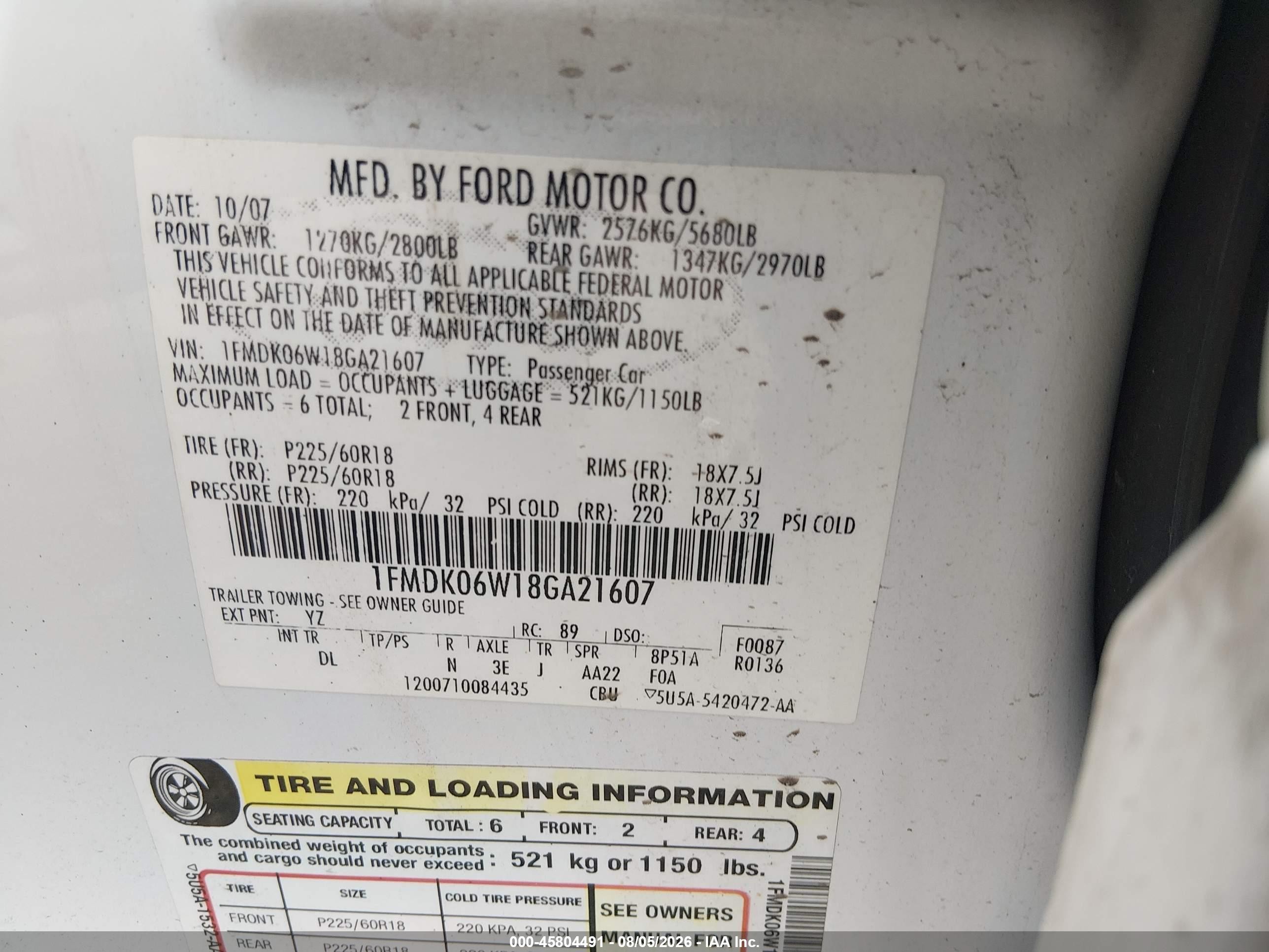 2008 Ford Taurus X Limited White vin: 1FMDK06W18GA21607