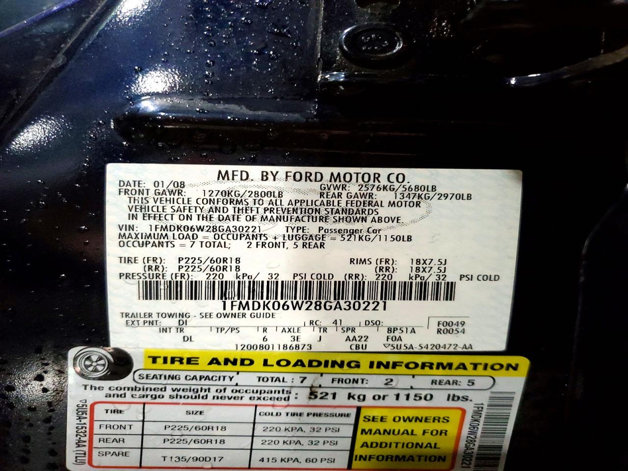 2008 Ford Taurus X Limited Blue vin: 1FMDK06W28GA30221