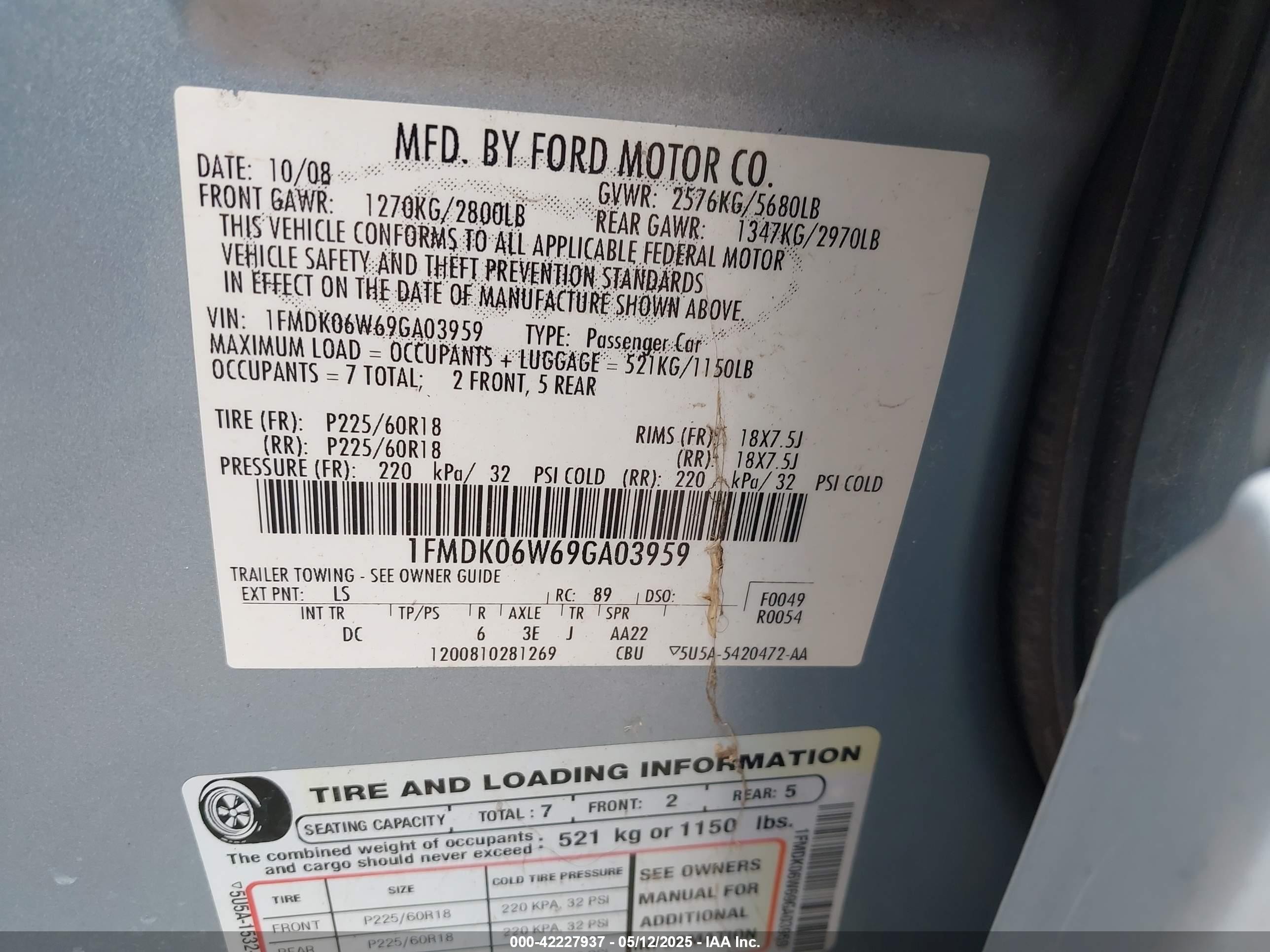 2009 Ford Taurus X Limited Blue vin: 1FMDK06W69GA03959