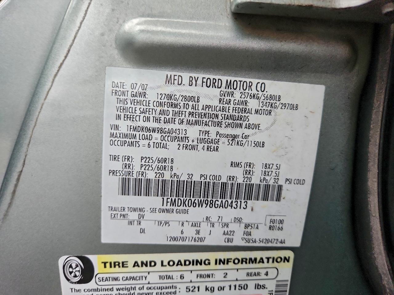 2008 Ford Taurus X Limited Green vin: 1FMDK06W98GA04313