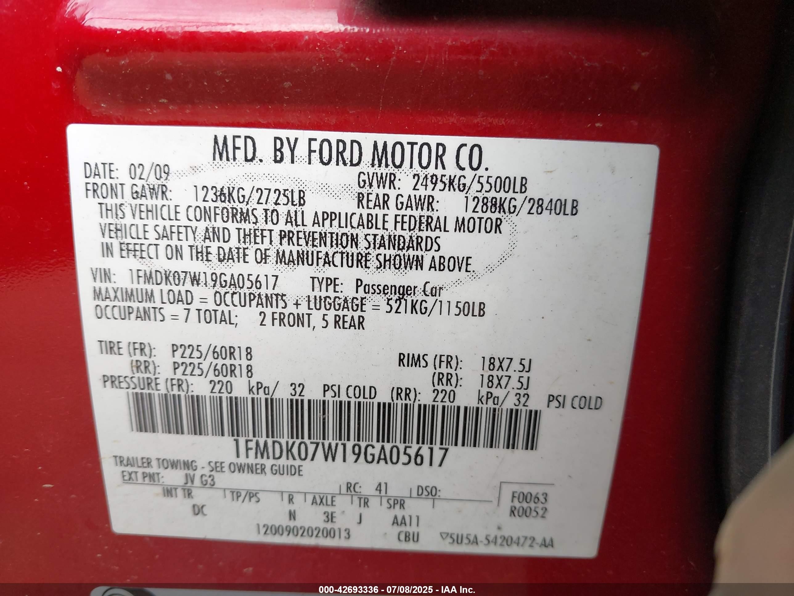 2009 Ford Taurus X Eddie Bauer Red vin: 1FMDK07W19GA05617