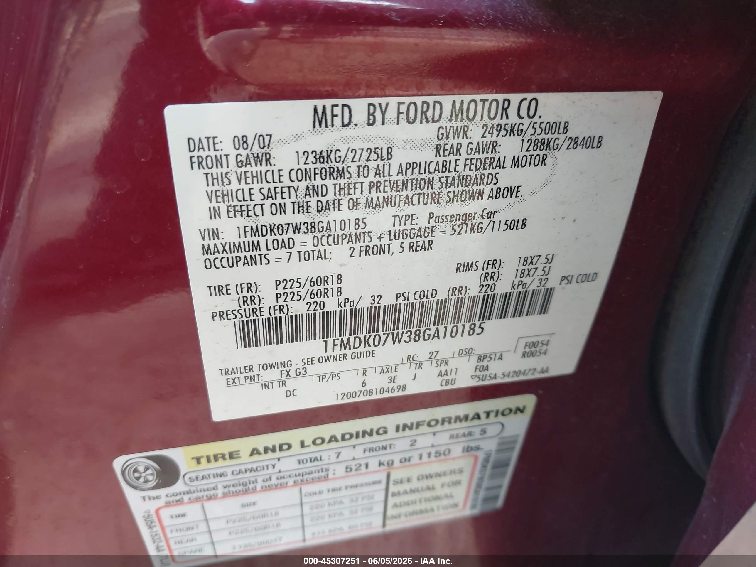 2008 Ford Taurus X Eddie Bauer Burgundy vin: 1FMDK07W38GA10185