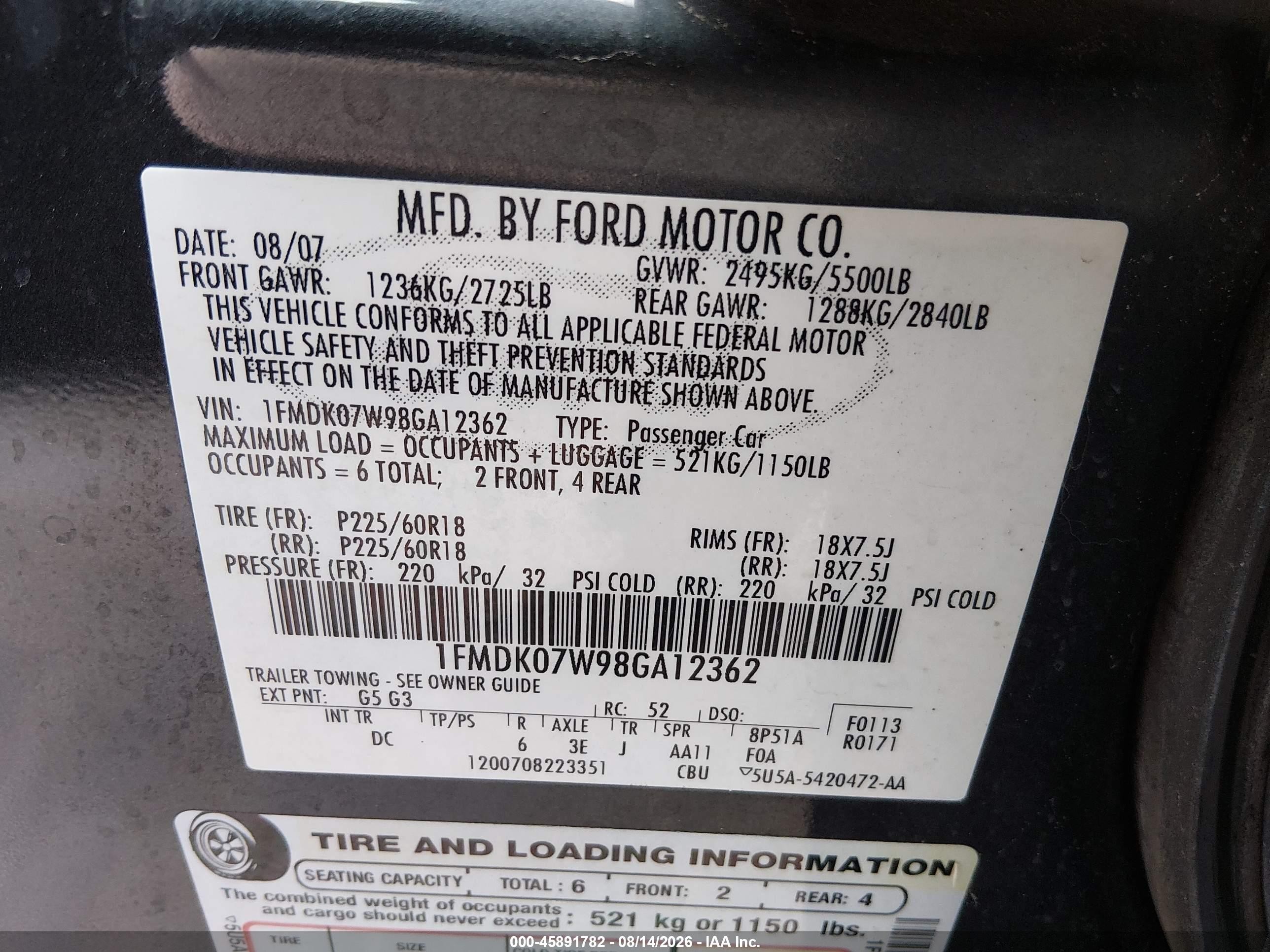 2008 Ford Taurus X Eddie Bauer Черный vin: 1FMDK07W98GA12362