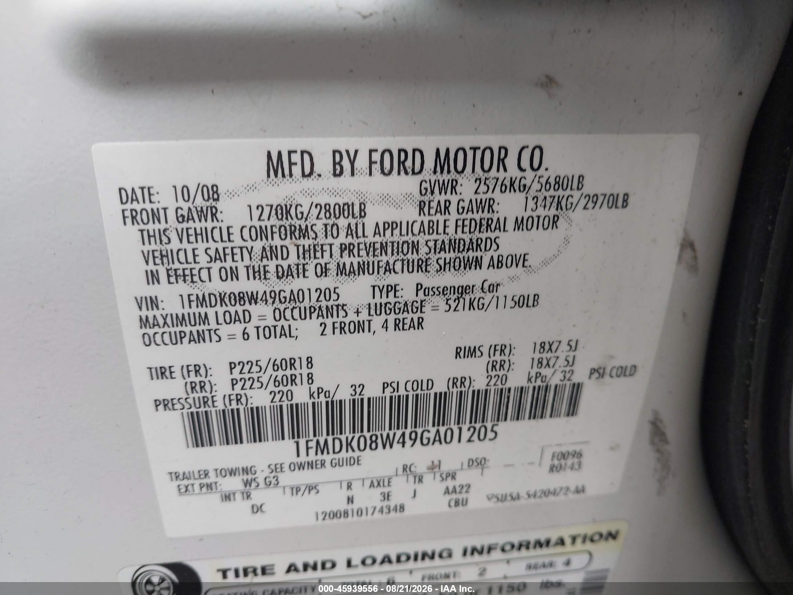 2009 Ford Taurus X Eddie Bauer White vin: 1FMDK08W49GA01205