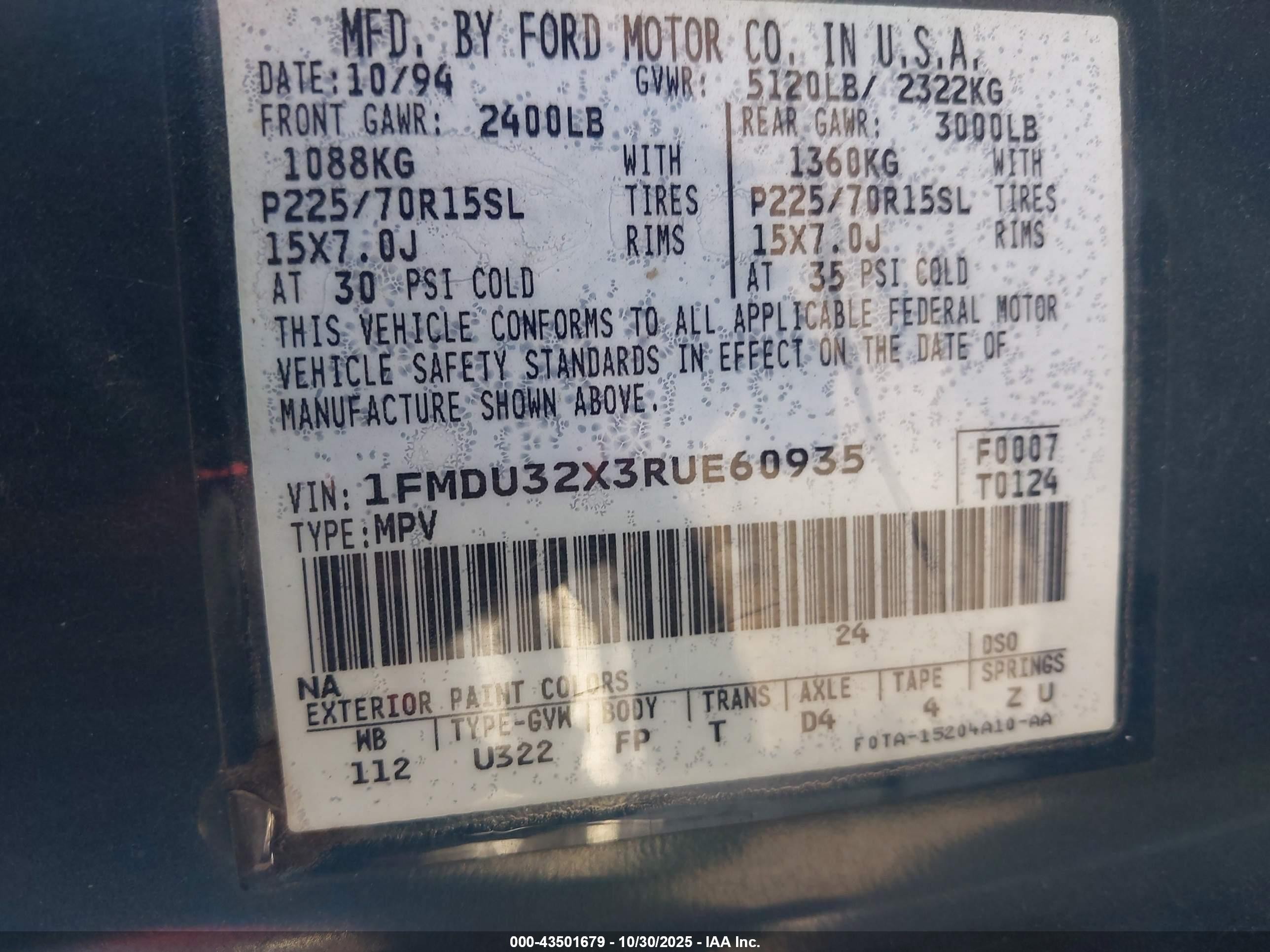 1994 Ford Explorer   Green vin: 1FMDU32X3RUE60935