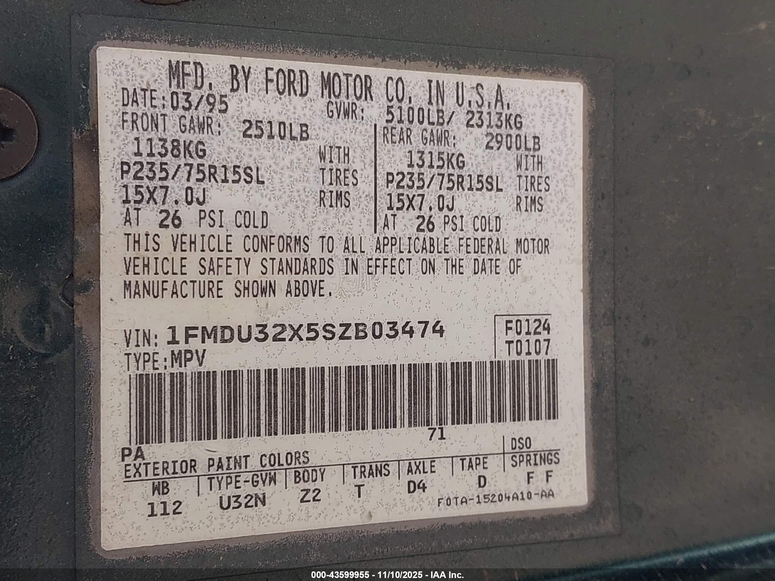 1995 Ford Explorer   Green vin: 1FMDU32X5SZB03474