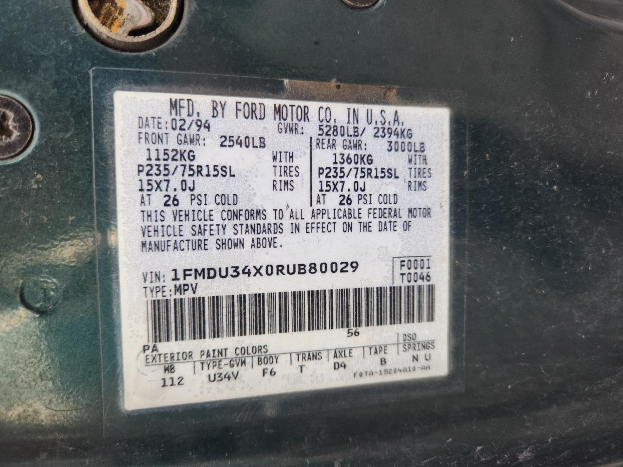 1994 Ford Explorer Green vin: 1FMDU34X0RUB80029