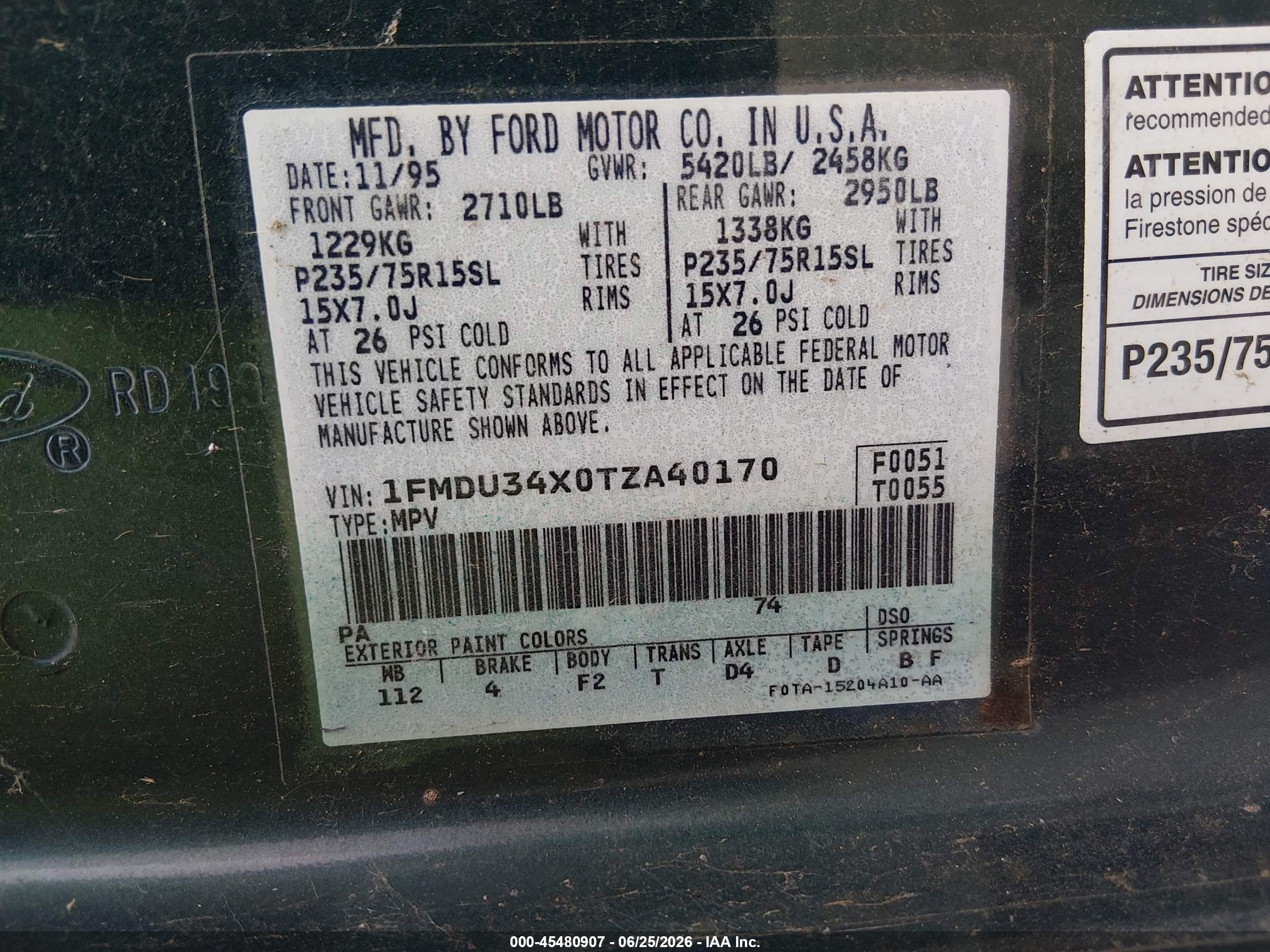 1996 Ford Explorer   Green vin: 1FMDU34X0TZA40170