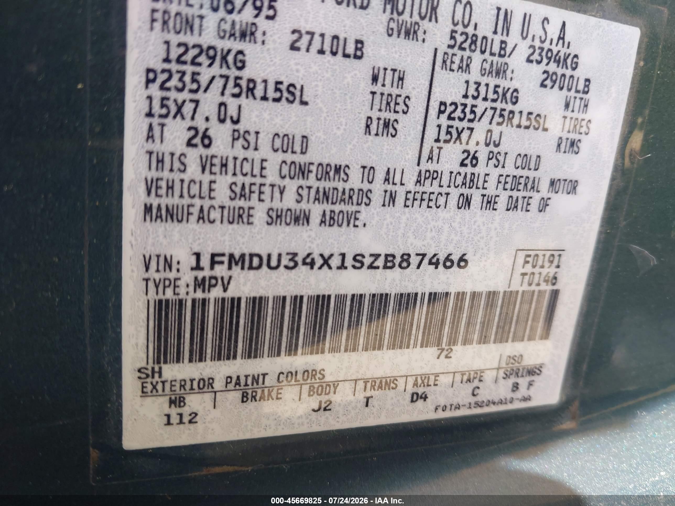 1995 Ford Explorer   Green vin: 1FMDU34X1SZB87466