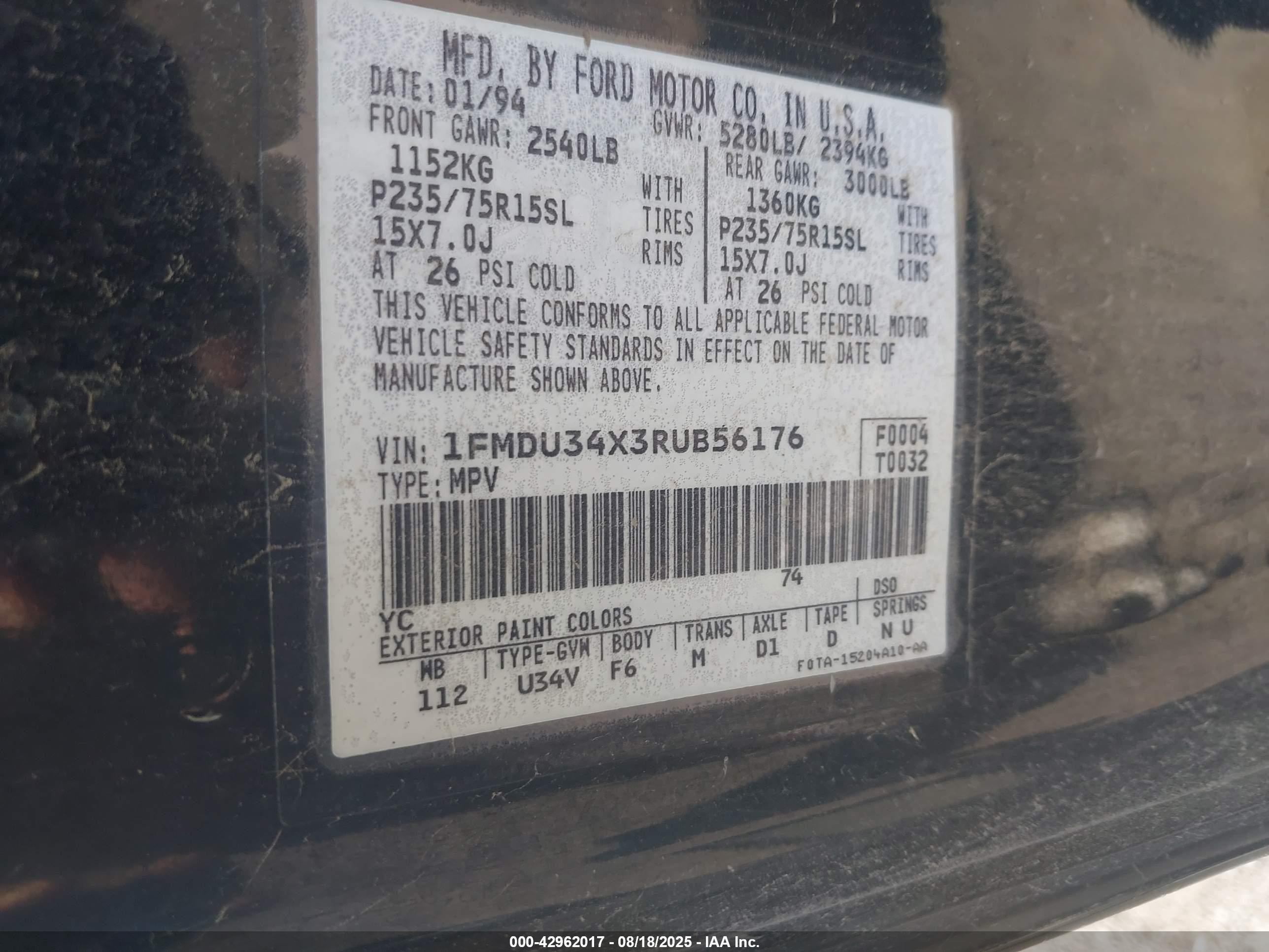 1994 Ford Explorer   Black vin: 1FMDU34X3RUB56176