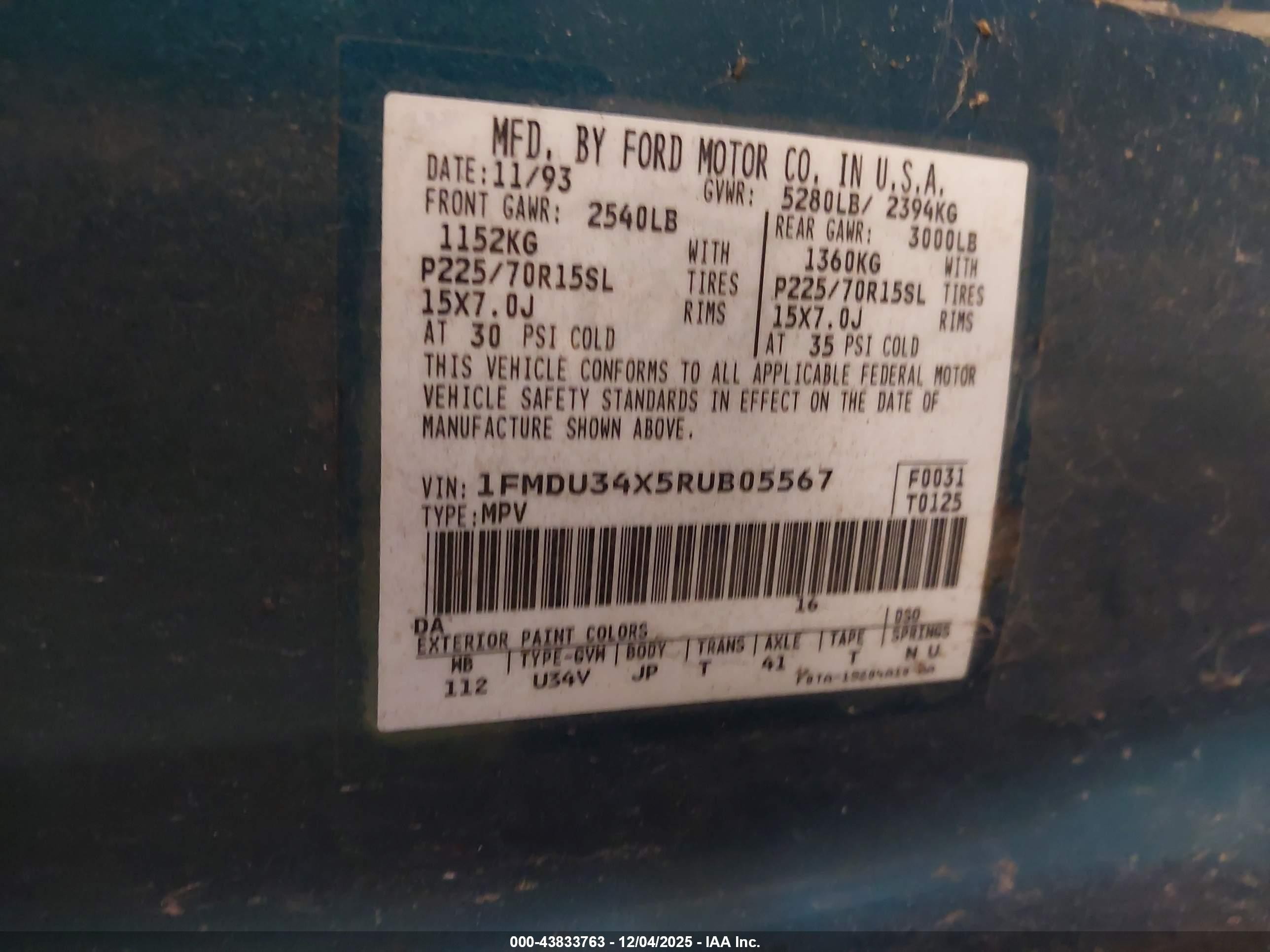 1994 Ford Explorer   Green vin: 1FMDU34X5RUB05567