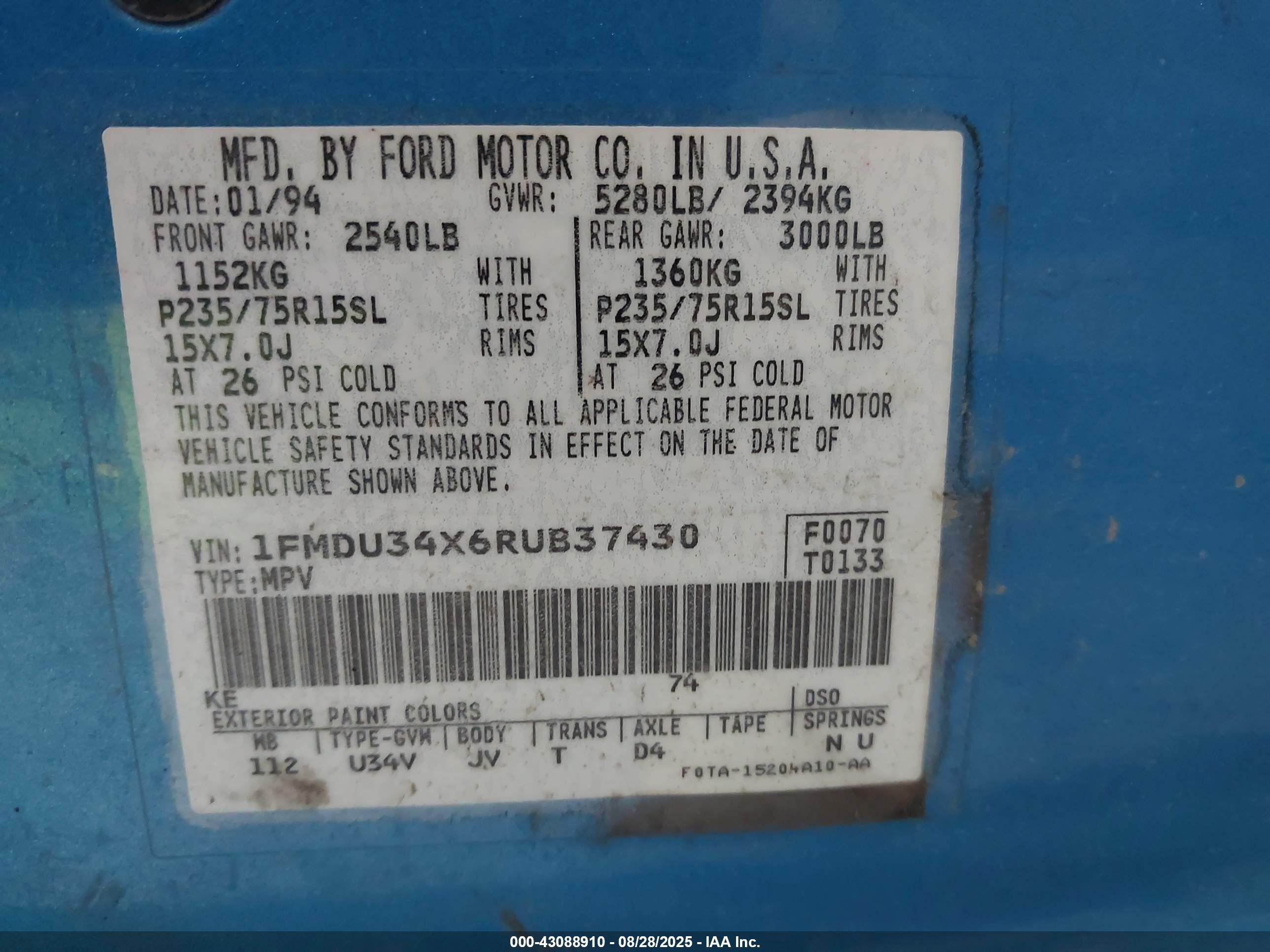 1994 Ford Explorer   Blue vin: 1FMDU34X6RUB37430