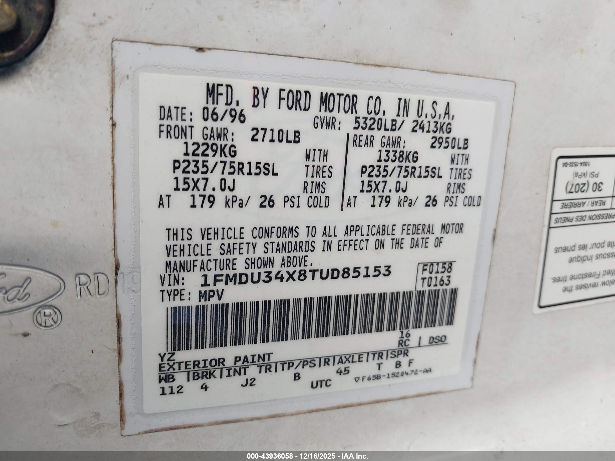 1996 Ford Explorer   White vin: 1FMDU34X8TUD85153