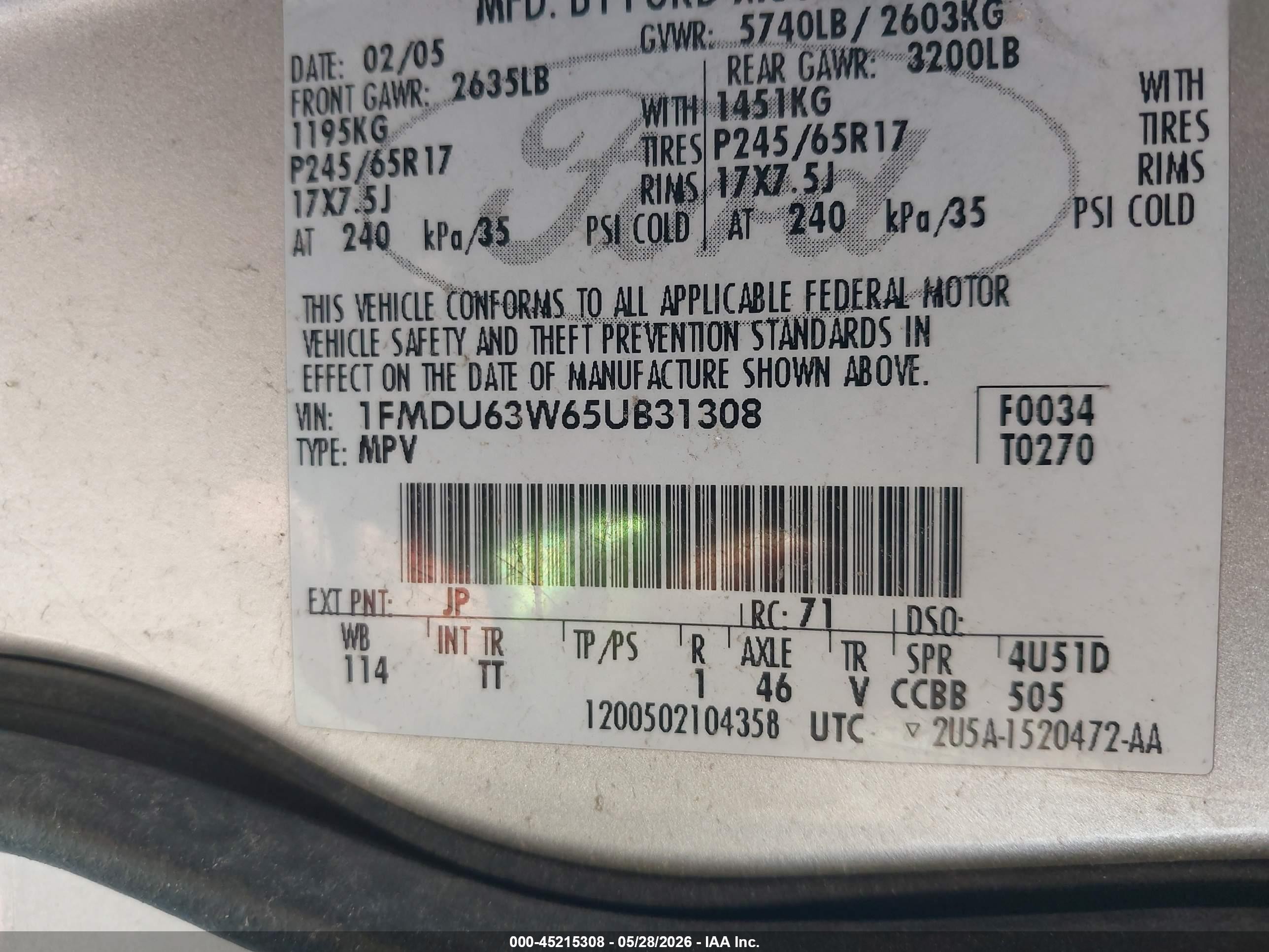 2005 Ford Explorer Xlt/xlt Sport Silver vin: 1FMDU63W65UB31308