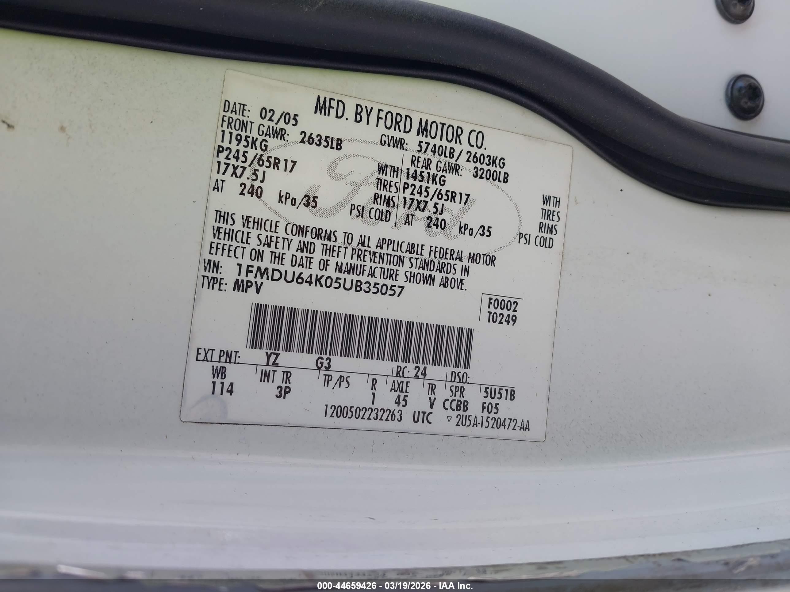 2005 Ford Explorer Eddie Bauer White vin: 1FMDU64K05UB35057