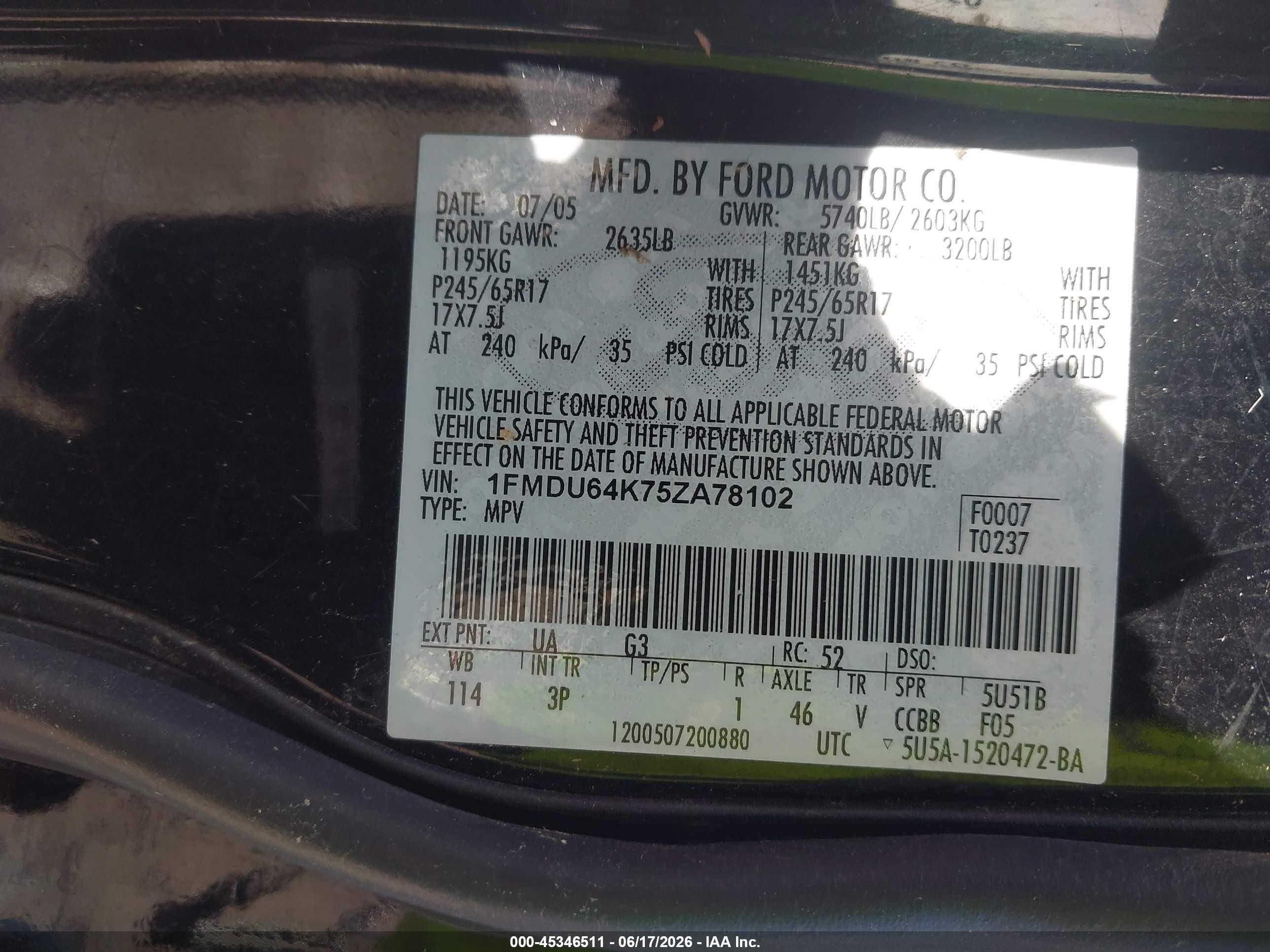 2005 Ford Explorer Eddie Bauer Black vin: 1FMDU64K75ZA78102