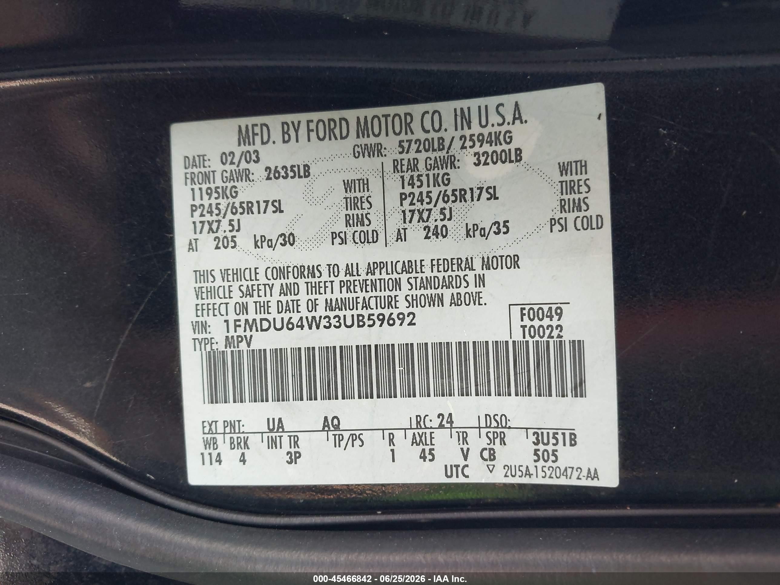 2003 Ford Explorer Eddie Bauer Black vin: 1FMDU64W33UB59692