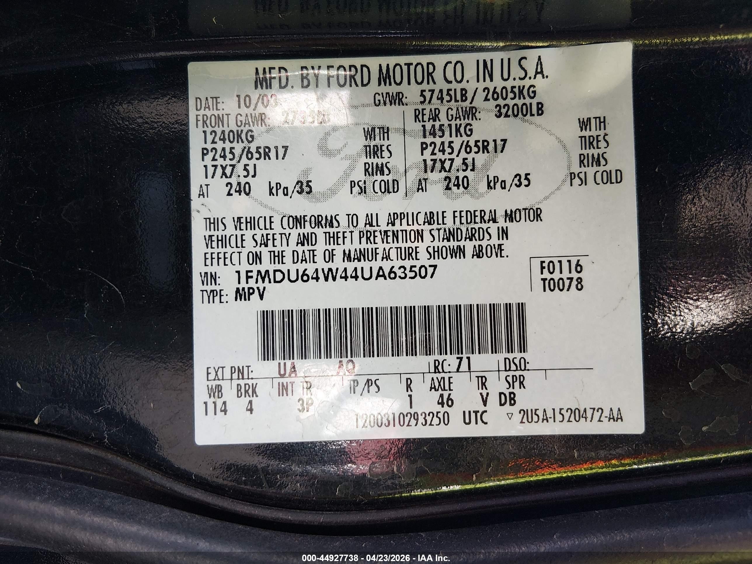2004 Ford Explorer Eddie Bauer Black vin: 1FMDU64W44UA63507