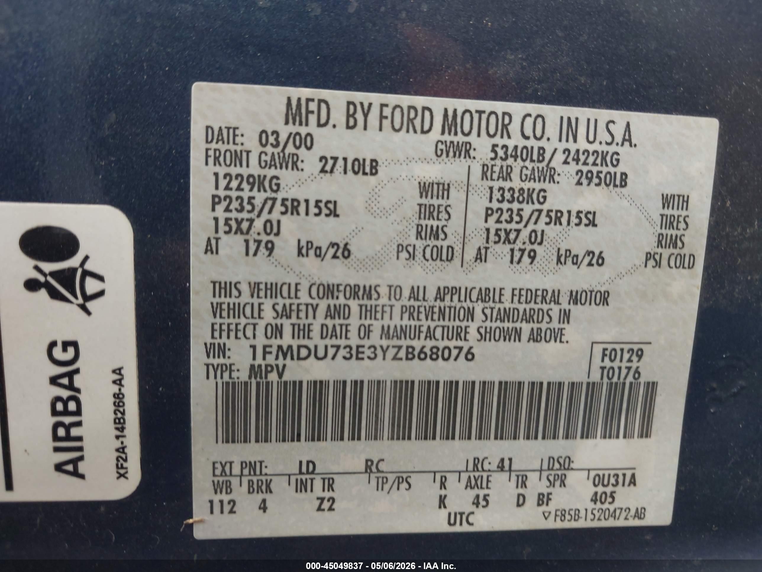 2000 Ford Explorer Xlt Синий vin: 1FMDU73E3YZB68076