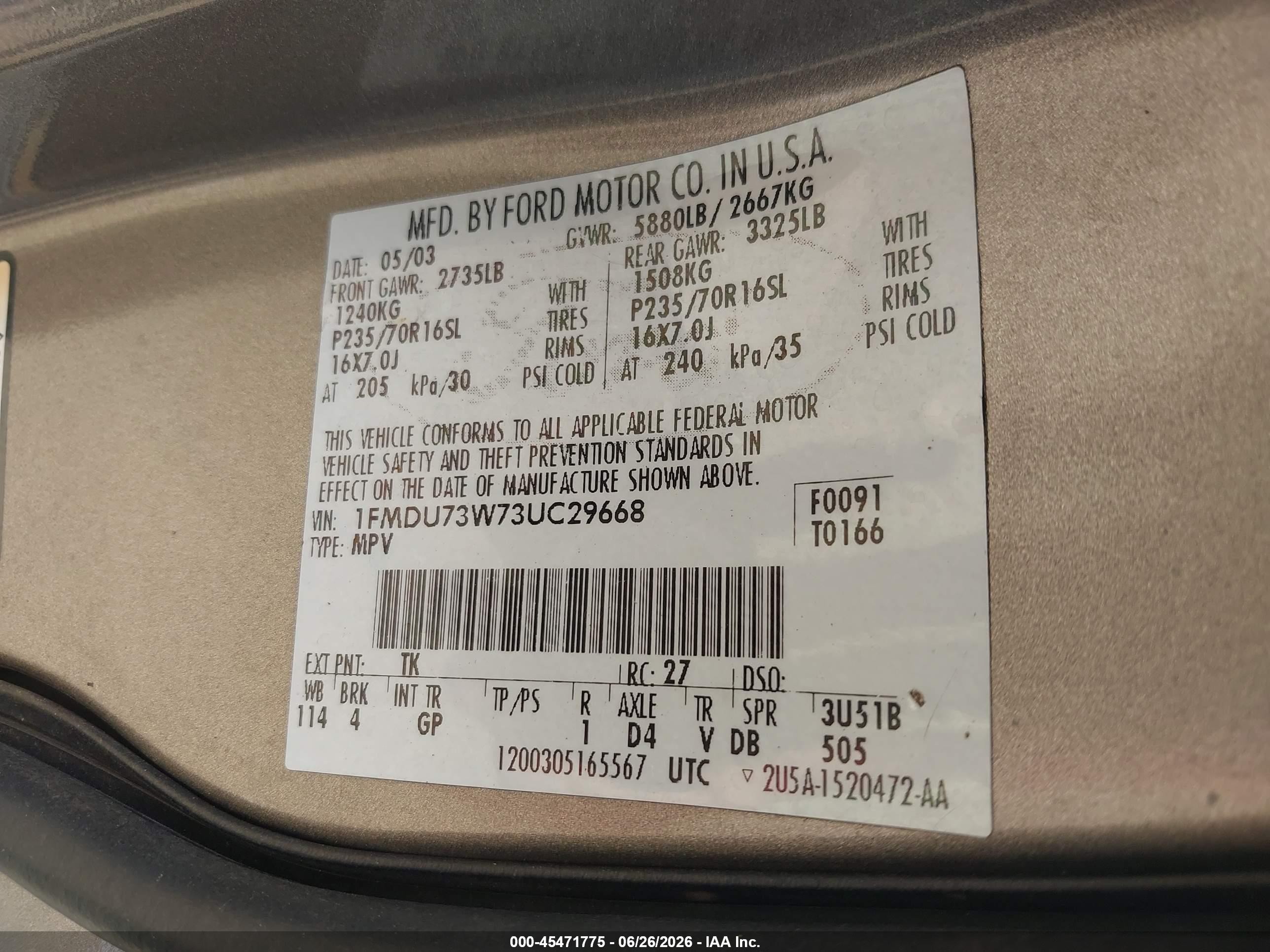 2003 Ford Explorer Nbx/xlt Gray vin: 1FMDU73W73UC29668