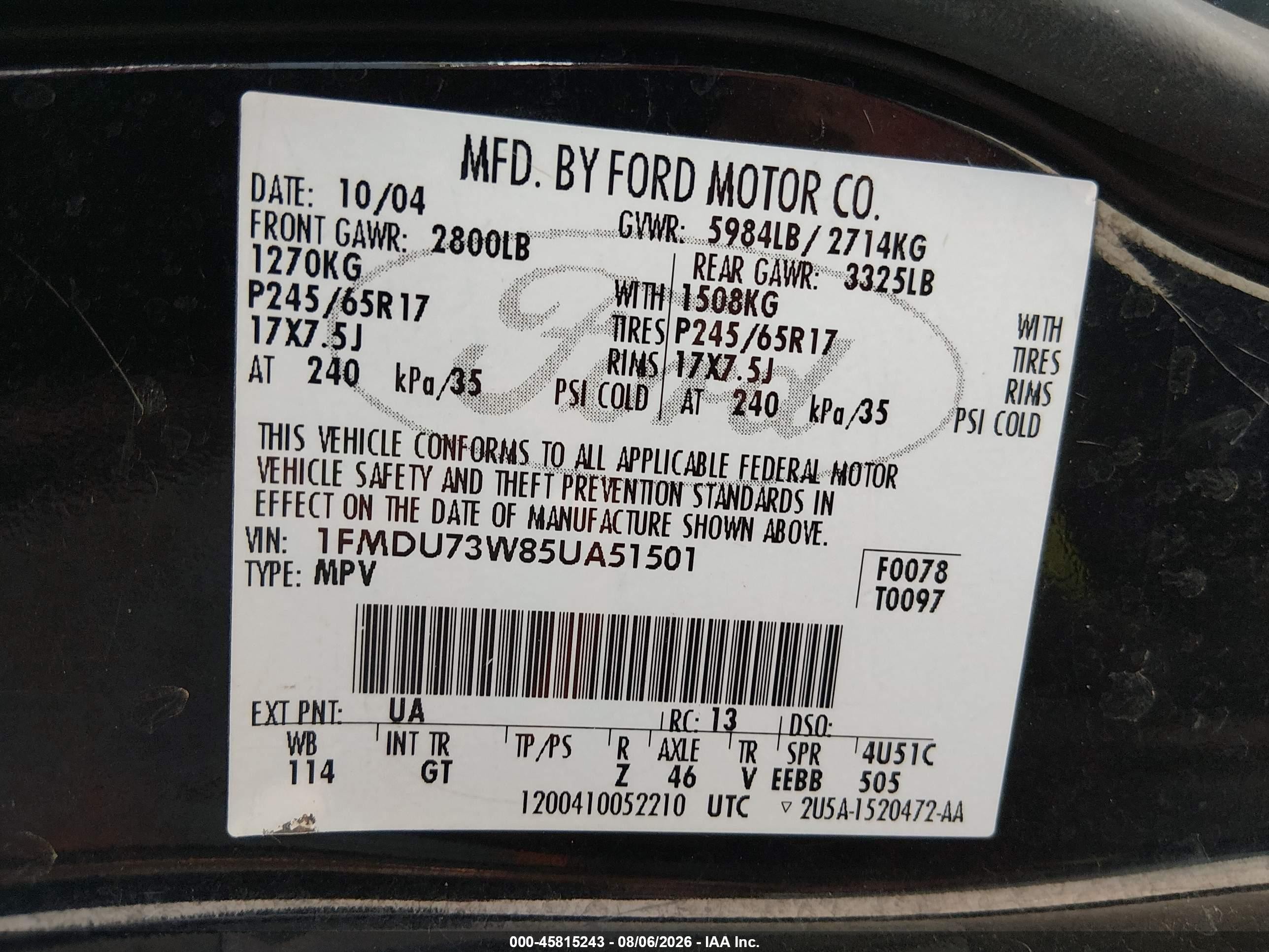 2005 Ford Explorer Xlt/xlt Sport Black vin: 1FMDU73W85UA51501
