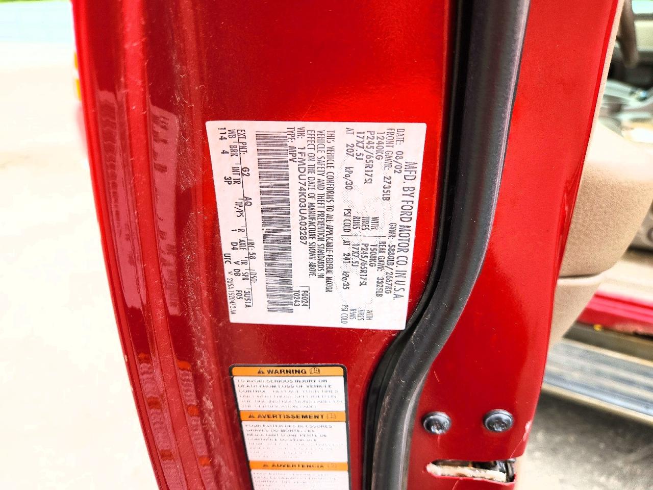 2003 Ford Explorer Eddie Bauer Red vin: 1FMDU74K03UA03287