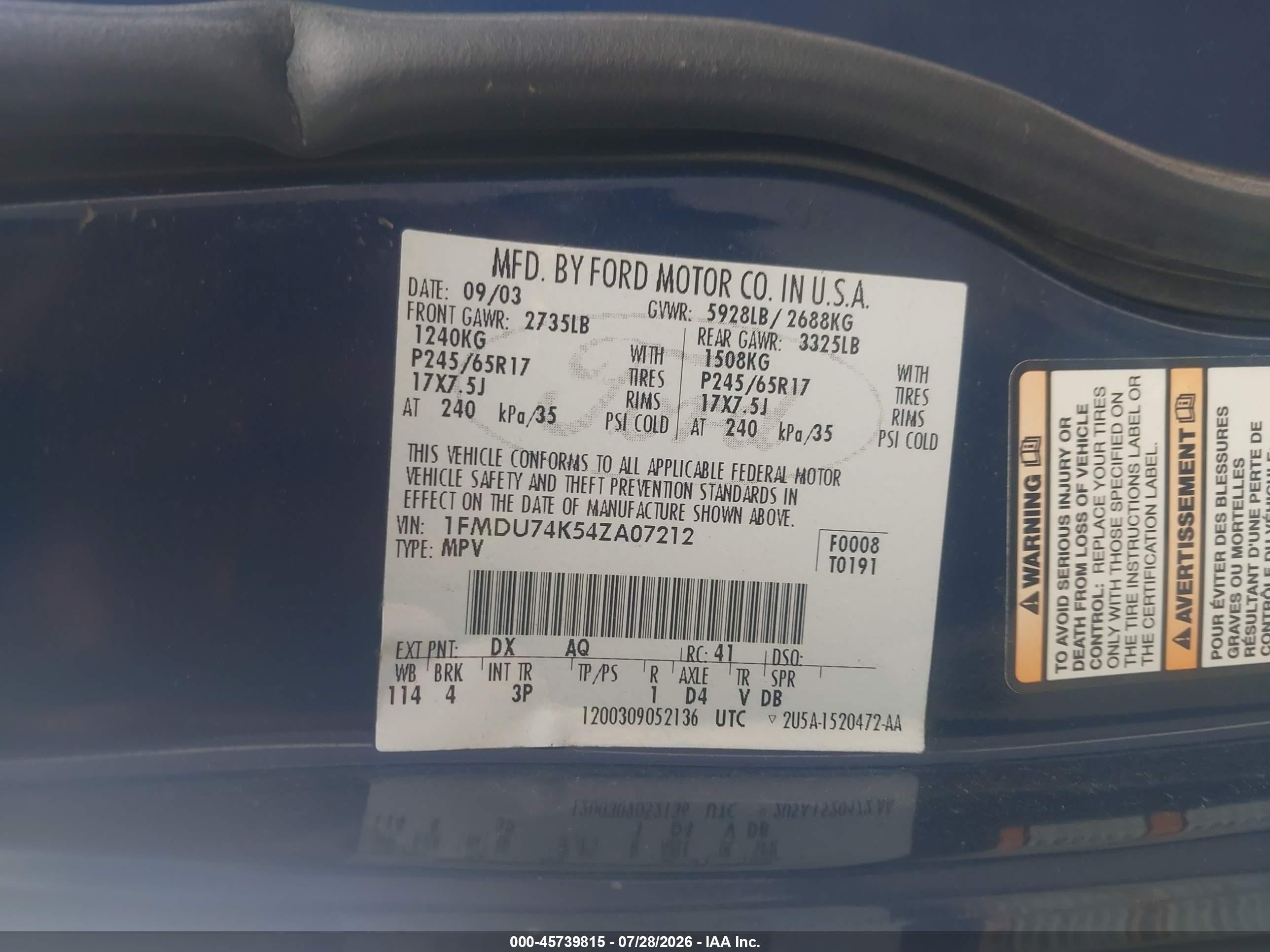 2004 Ford Explorer Eddie Bauer Blue vin: 1FMDU74K54ZA07212