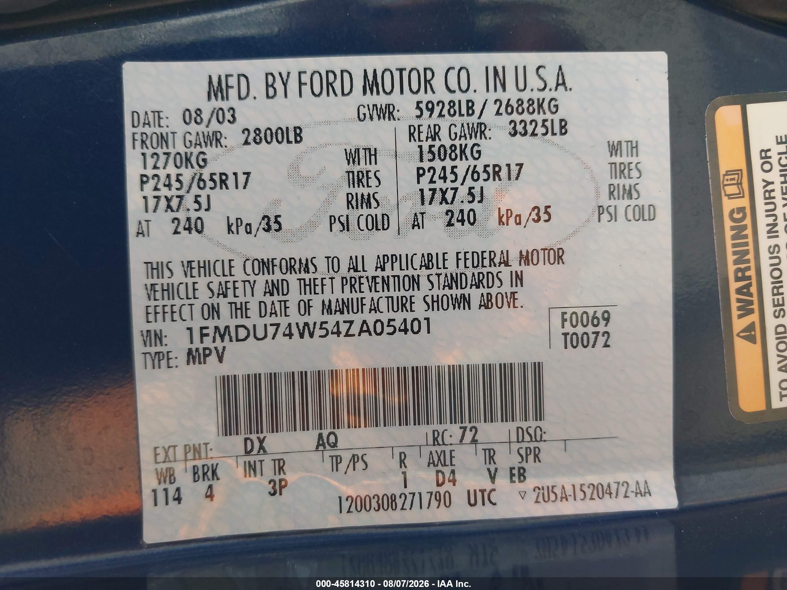 2004 Ford Explorer Eddie Bauer Blue vin: 1FMDU74W54ZA05401