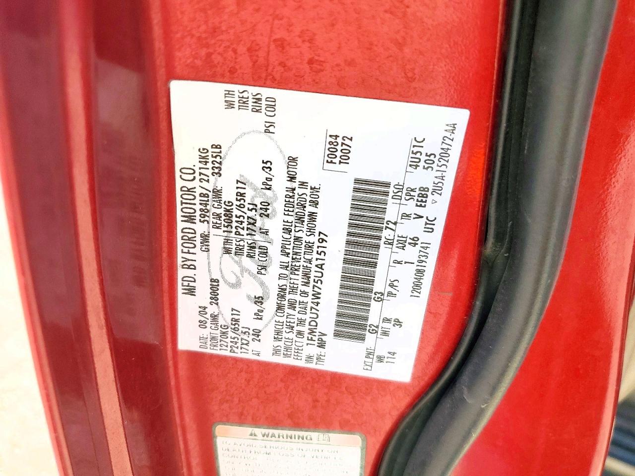 2005 Ford Explorer Eddie Bauer Red vin: 1FMDU74W75UA15197