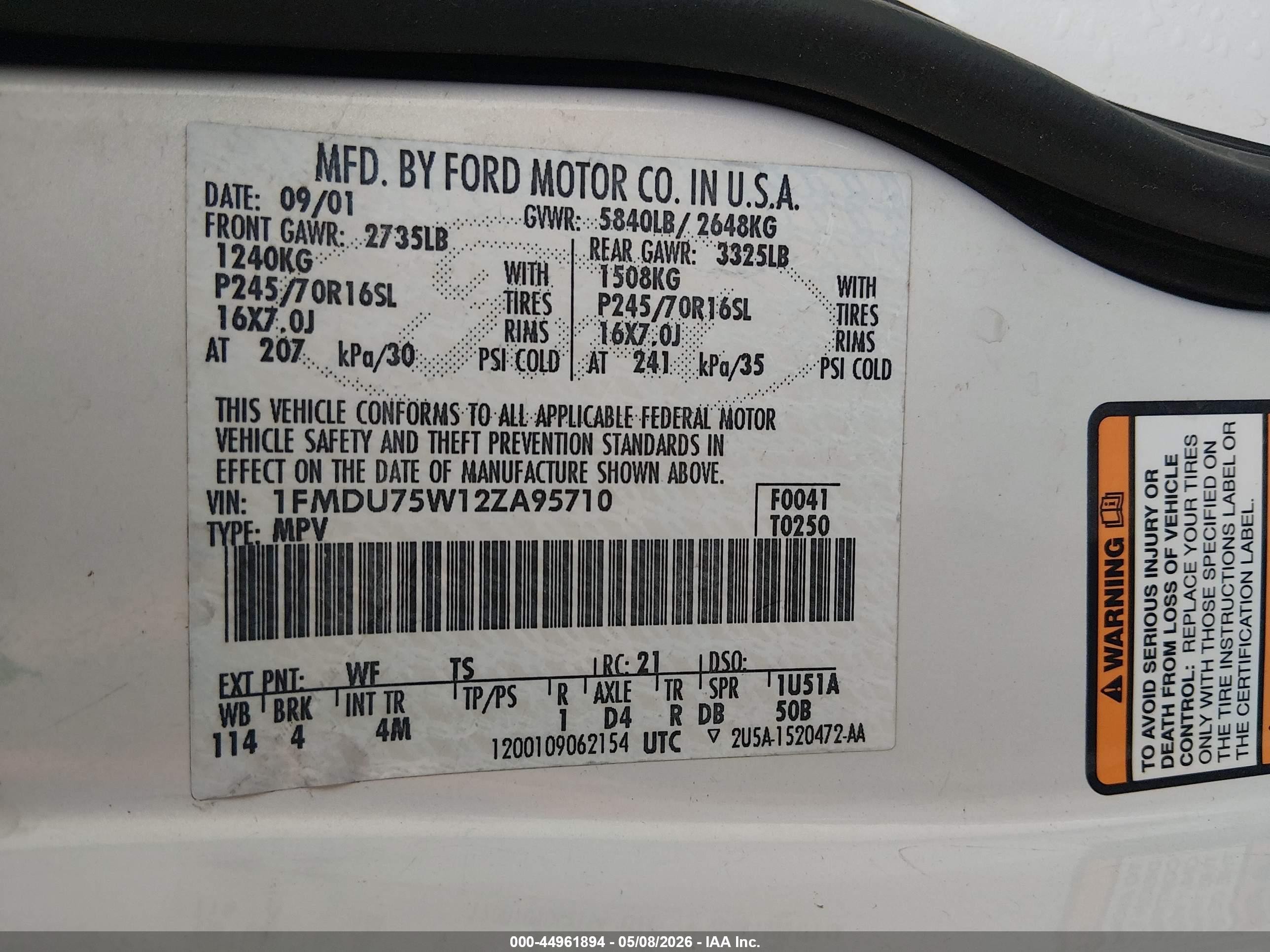 2002 Ford Explorer Limited Белый vin: 1FMDU75W12ZA95710