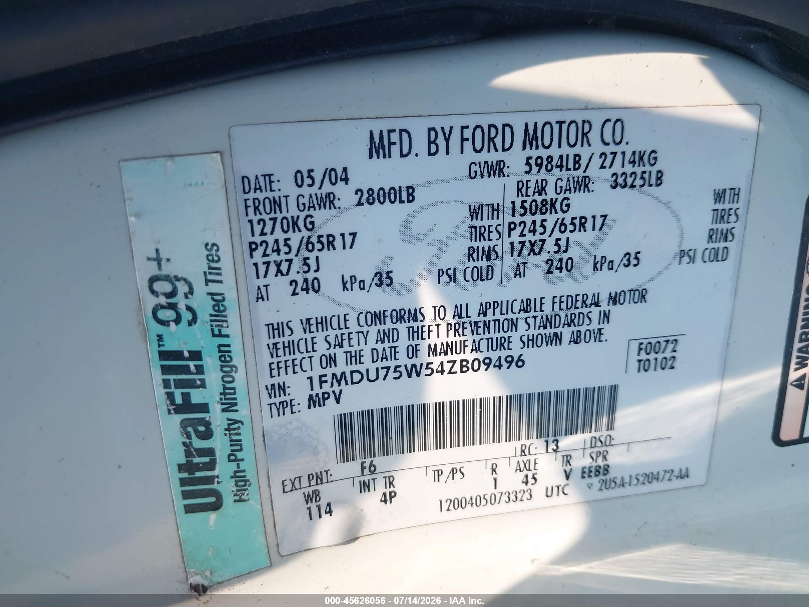 2004 Ford Explorer Limited White vin: 1FMDU75W54ZB09496