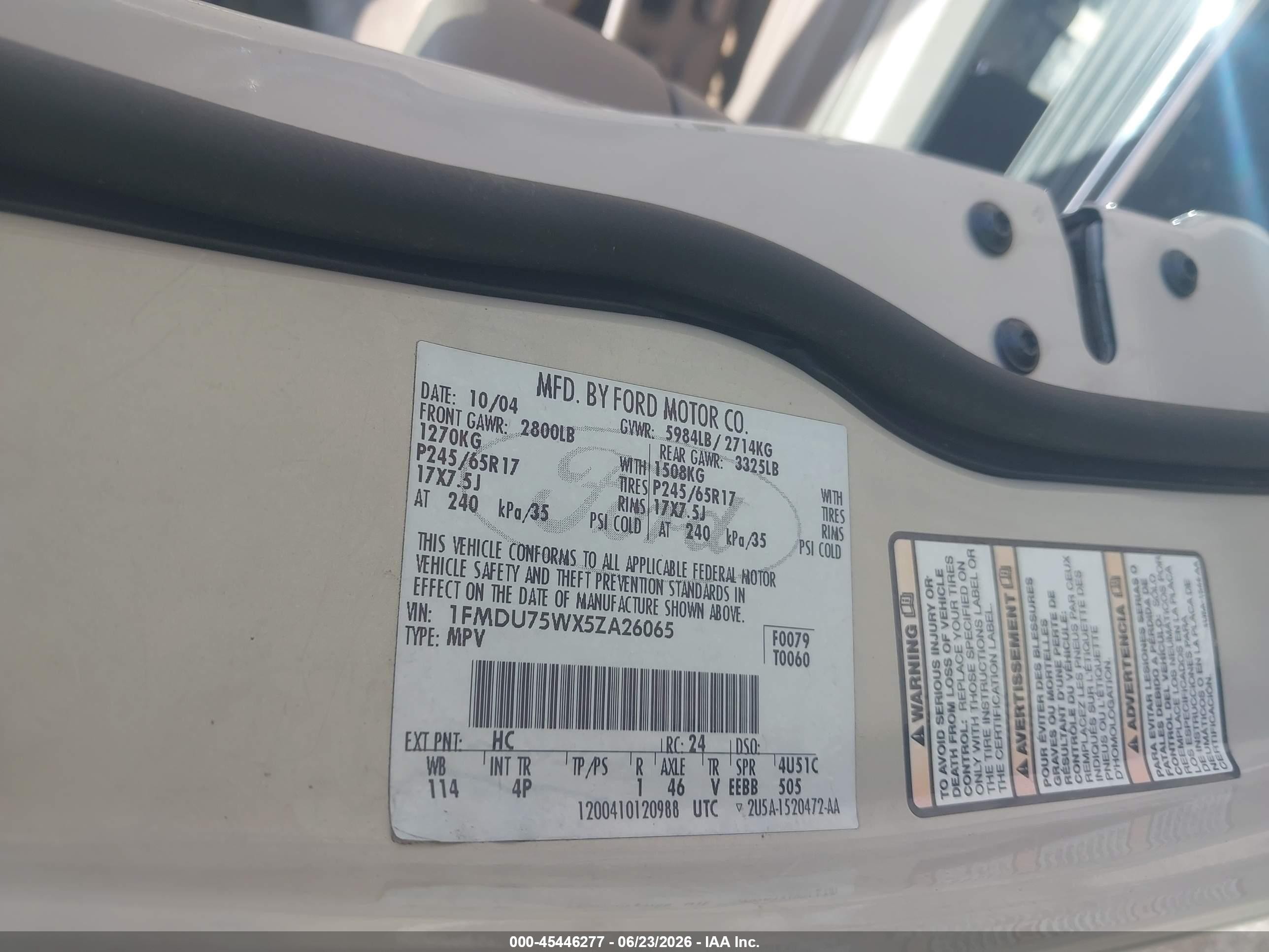 2005 Ford Explorer Limited Cream vin: 1FMDU75WX5ZA26065
