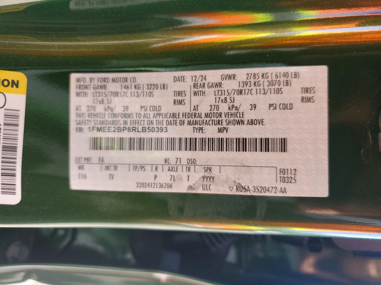 2024 Ford Bronco Wildtrak Green vin: 1FMEE2BP8RLB50393