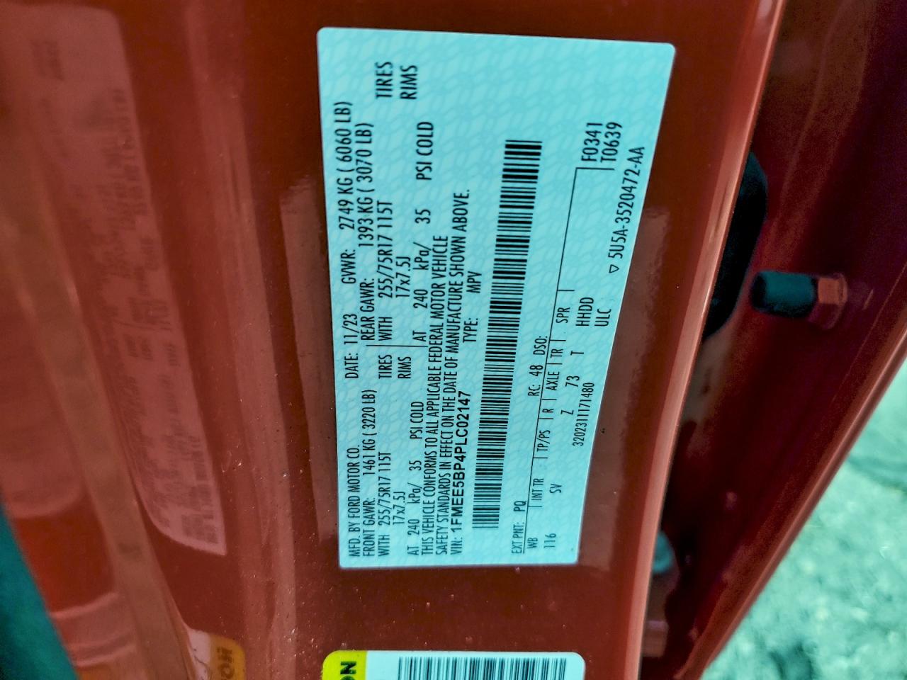 2023 Ford Bronco Base Red vin: 1FMEE5BP4PLC02147