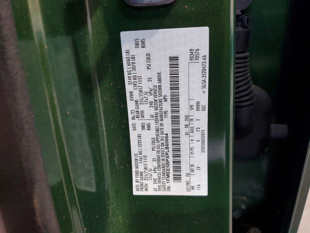 2023 Ford Bronco Base Green vin: 1FMEE5BPXPLB60664