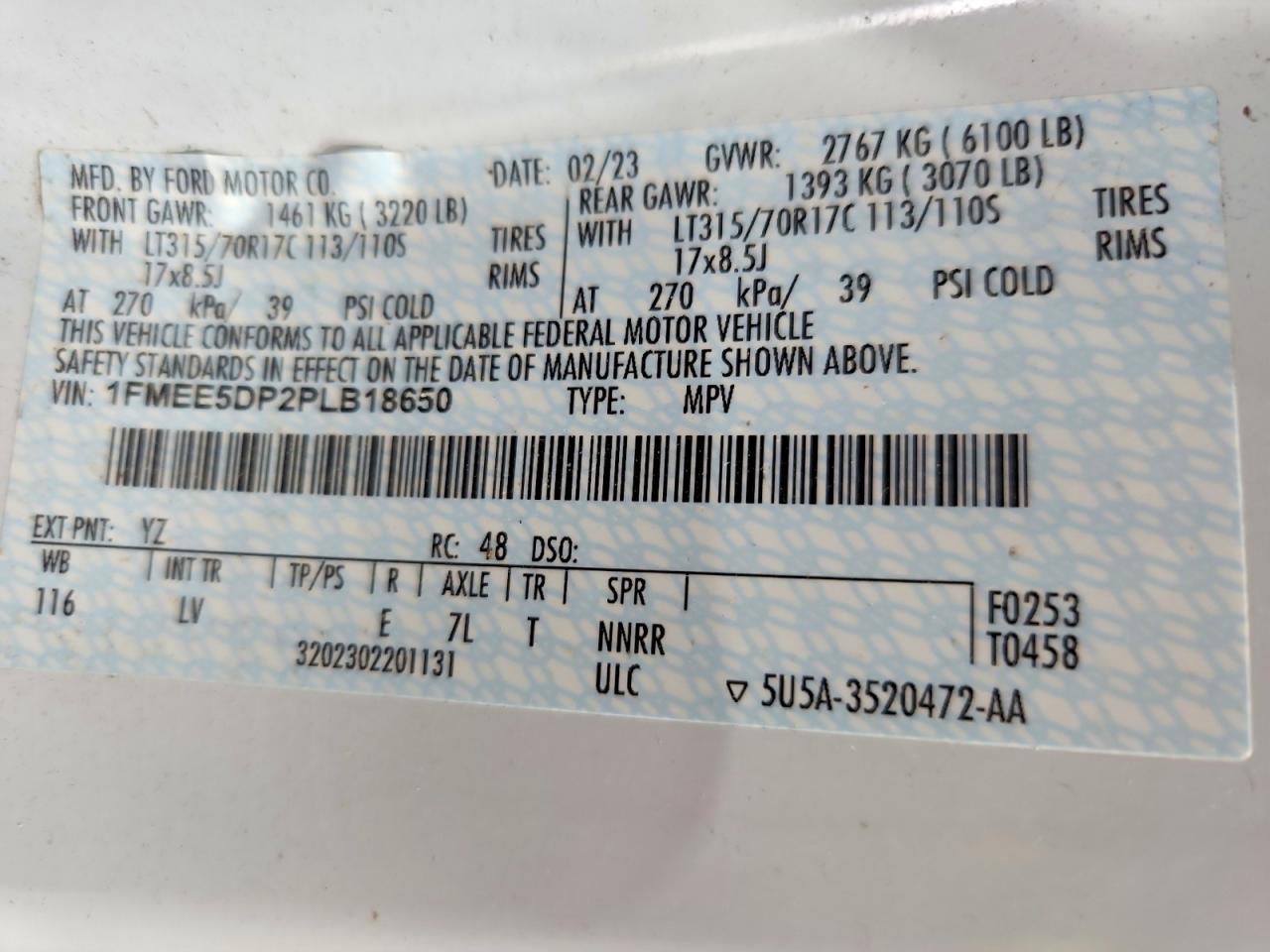 2023 Ford Bronco Base White vin: 1FMEE5DP2PLB18650