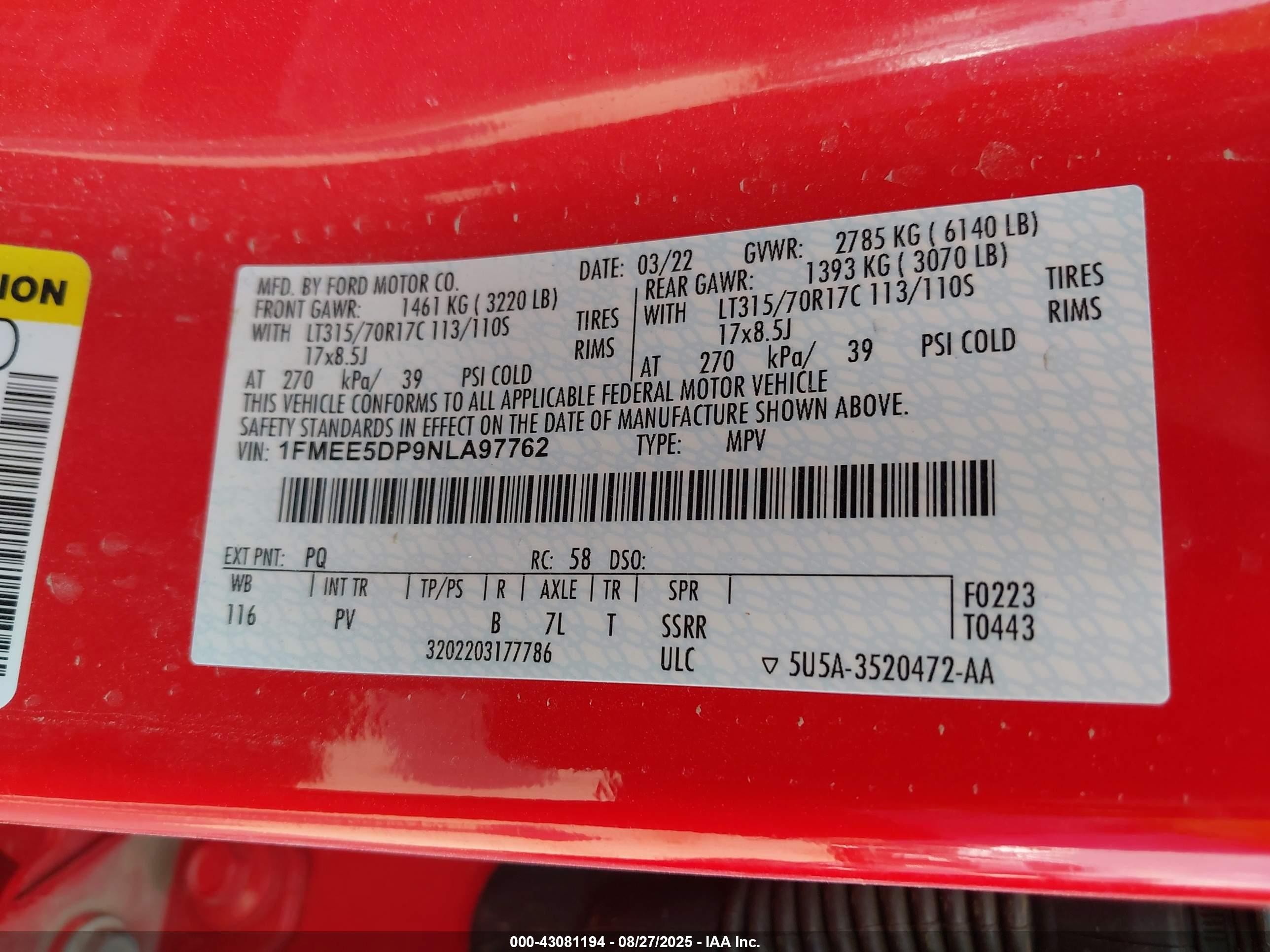 2022 Ford Bronco Wildtrak Red vin: 1FMEE5DP9NLA97762