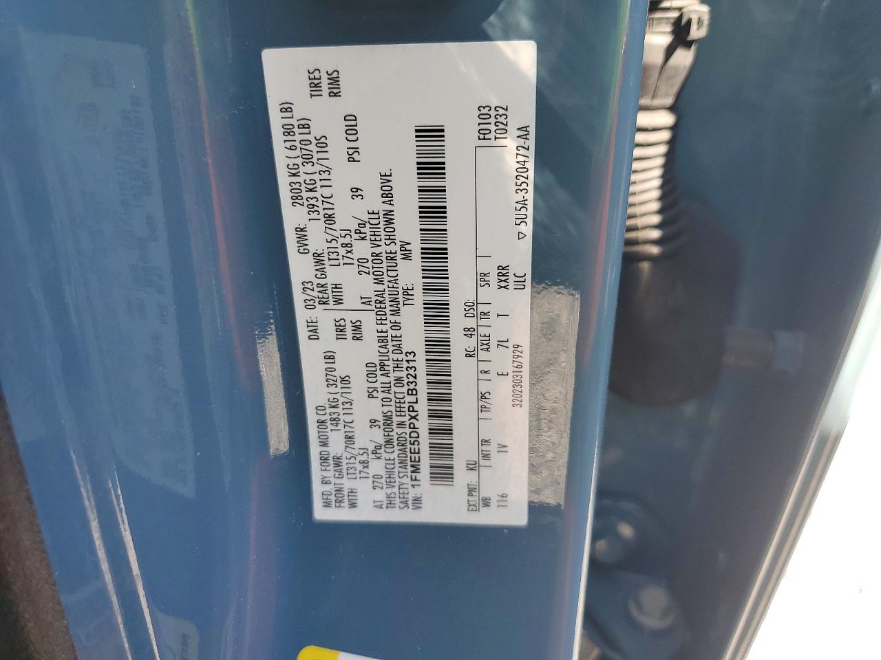 2023 Ford Bronco Base Blue vin: 1FMEE5DPXPLB32313