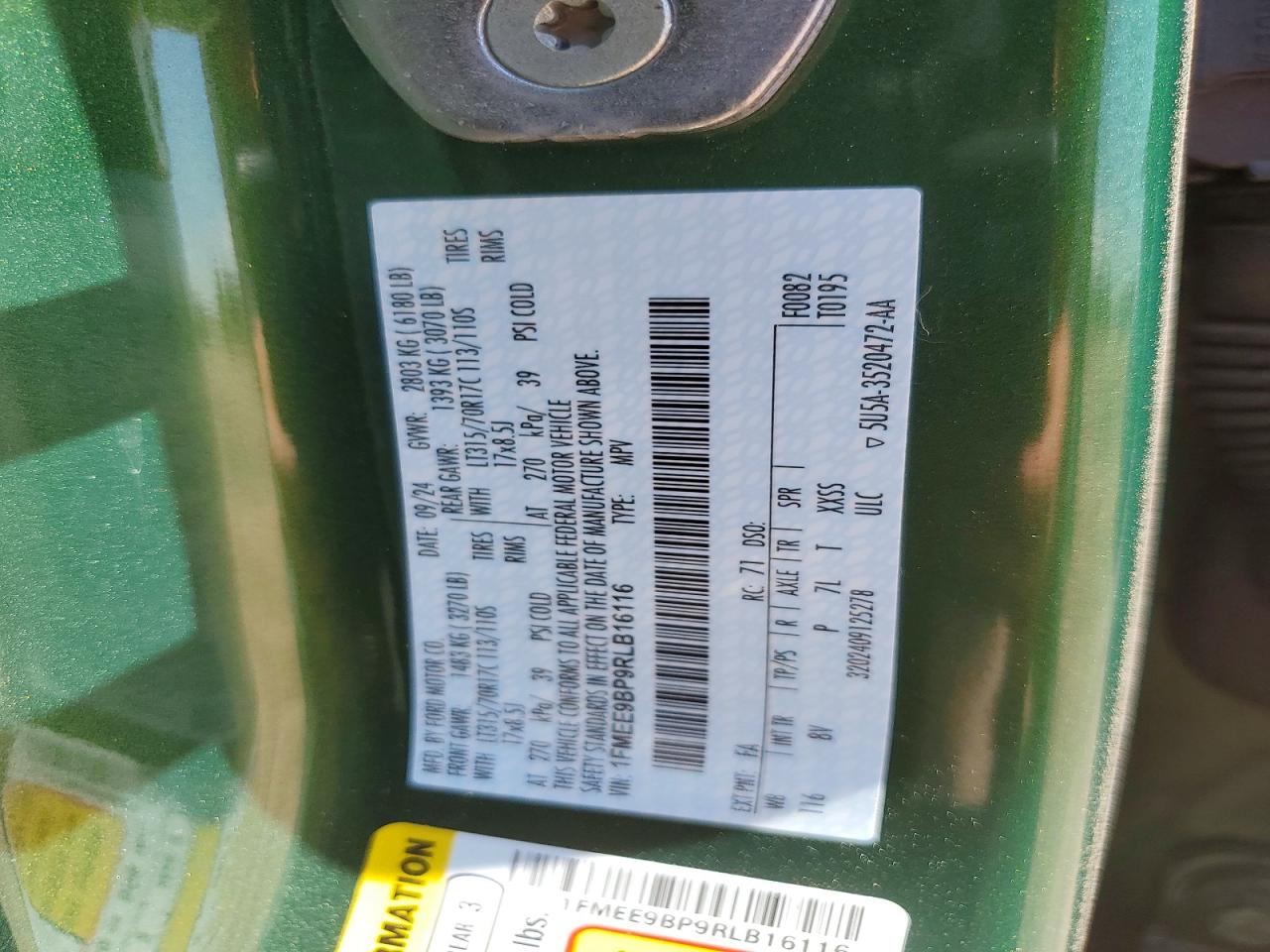 2024 Ford Bronco Badlands Green vin: 1FMEE9BP9RLB16116