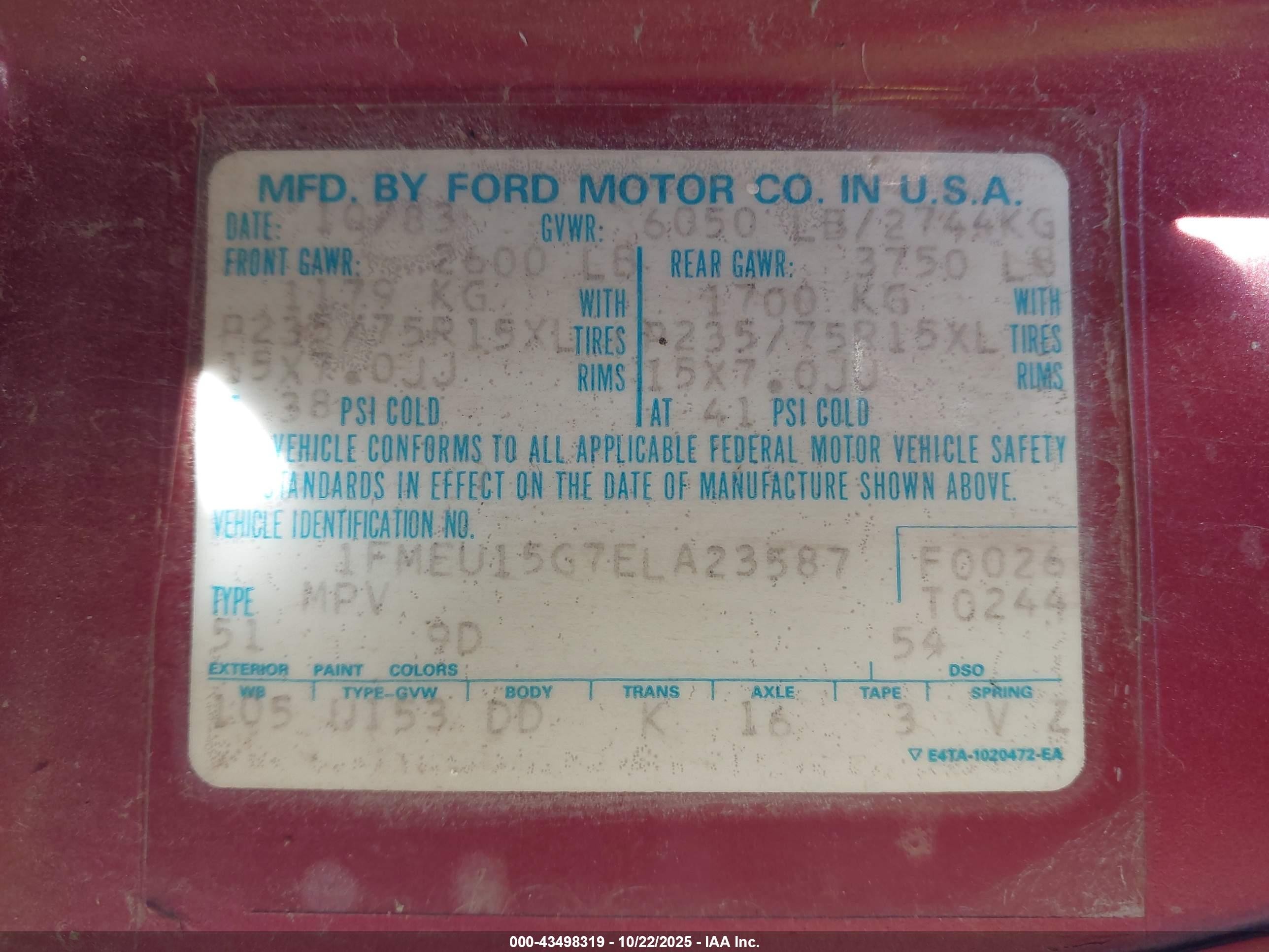 1984 Ford Bronco U100 Red vin: 1FMEU15G7ELA23587