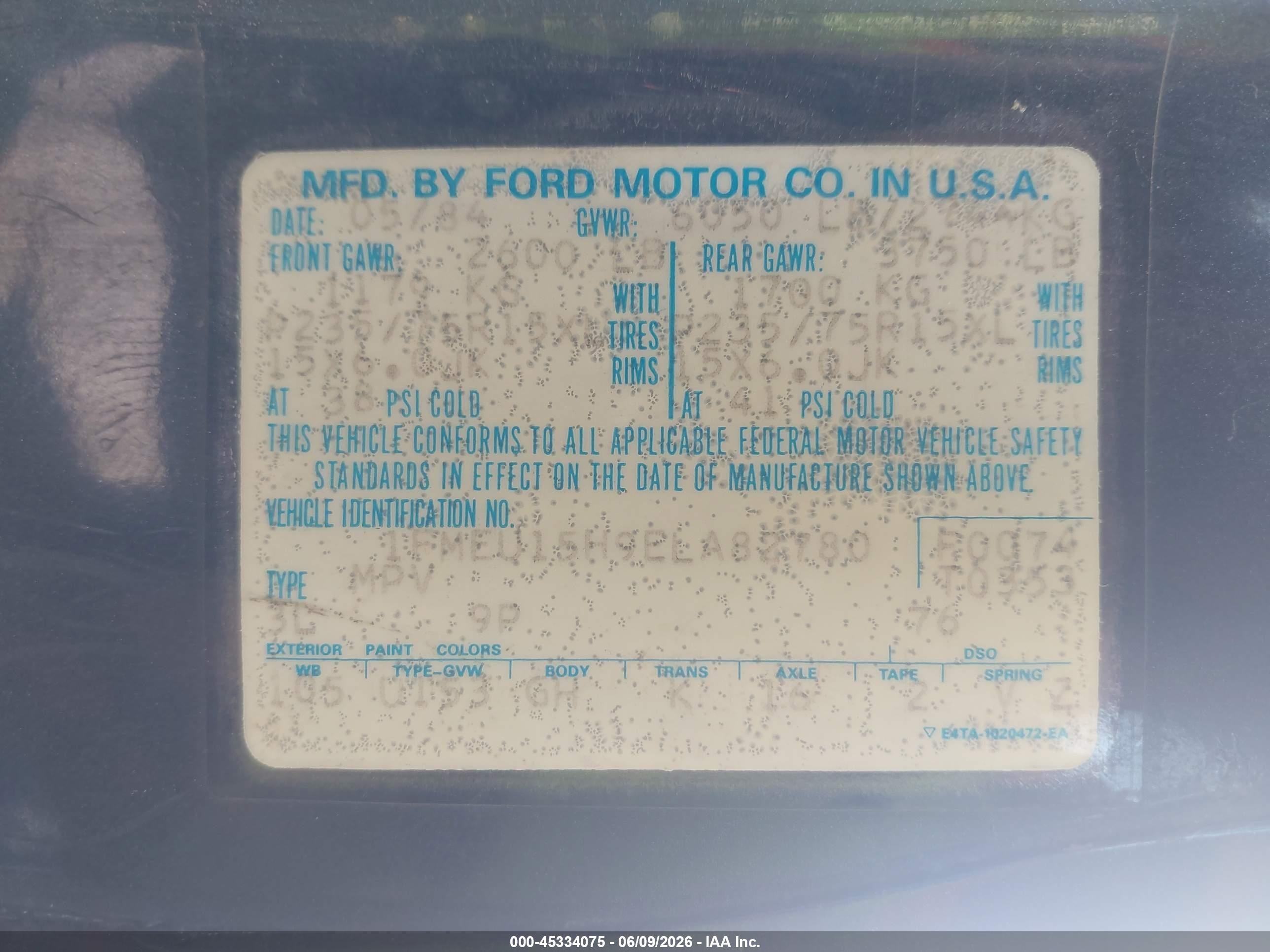 1984 Ford Bronco U100 Blue vin: 1FMEU15H9ELA82780