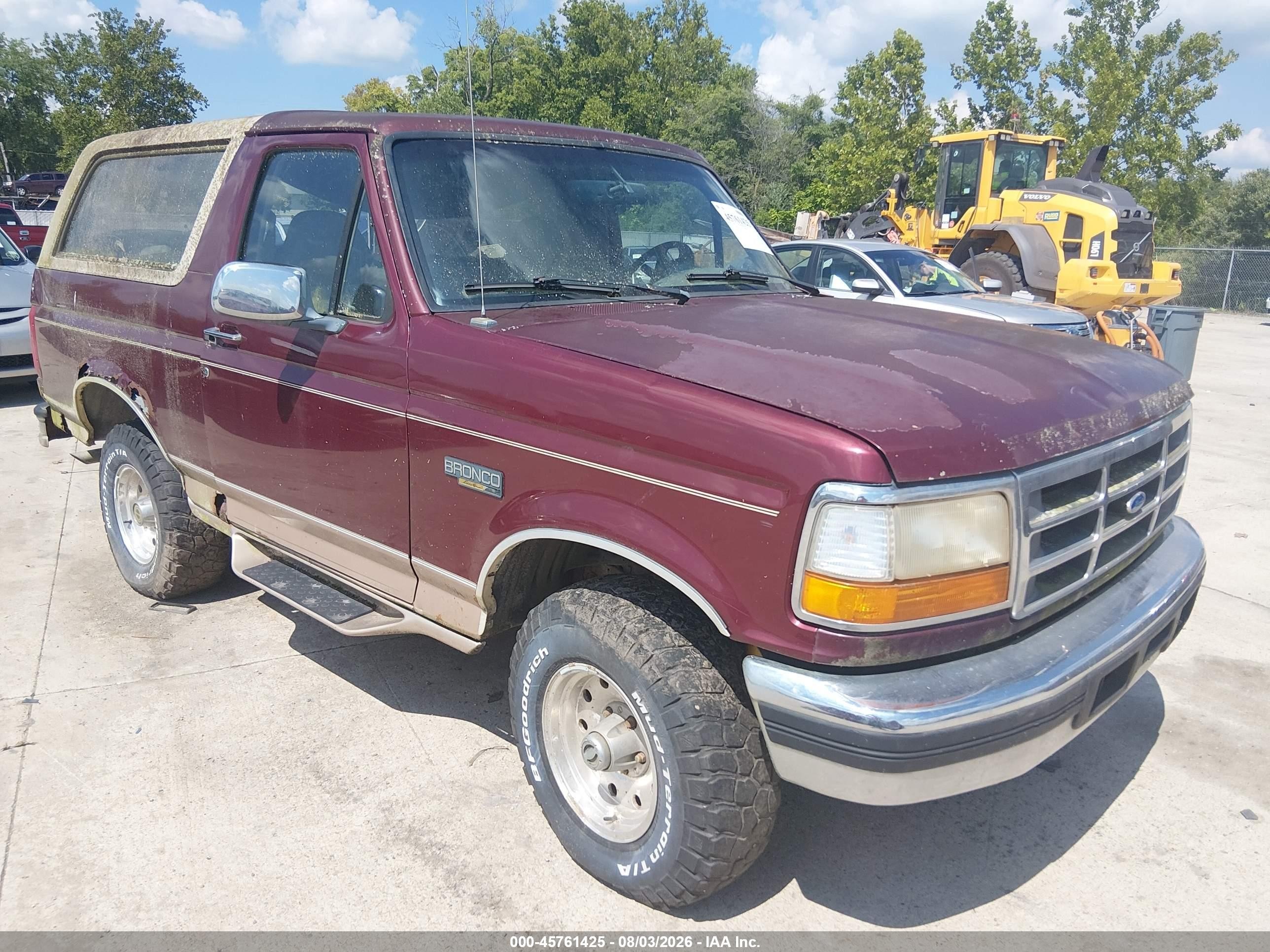 1996 Ford Bronco U100 Red vin: 1FMEU15HXTLA92912