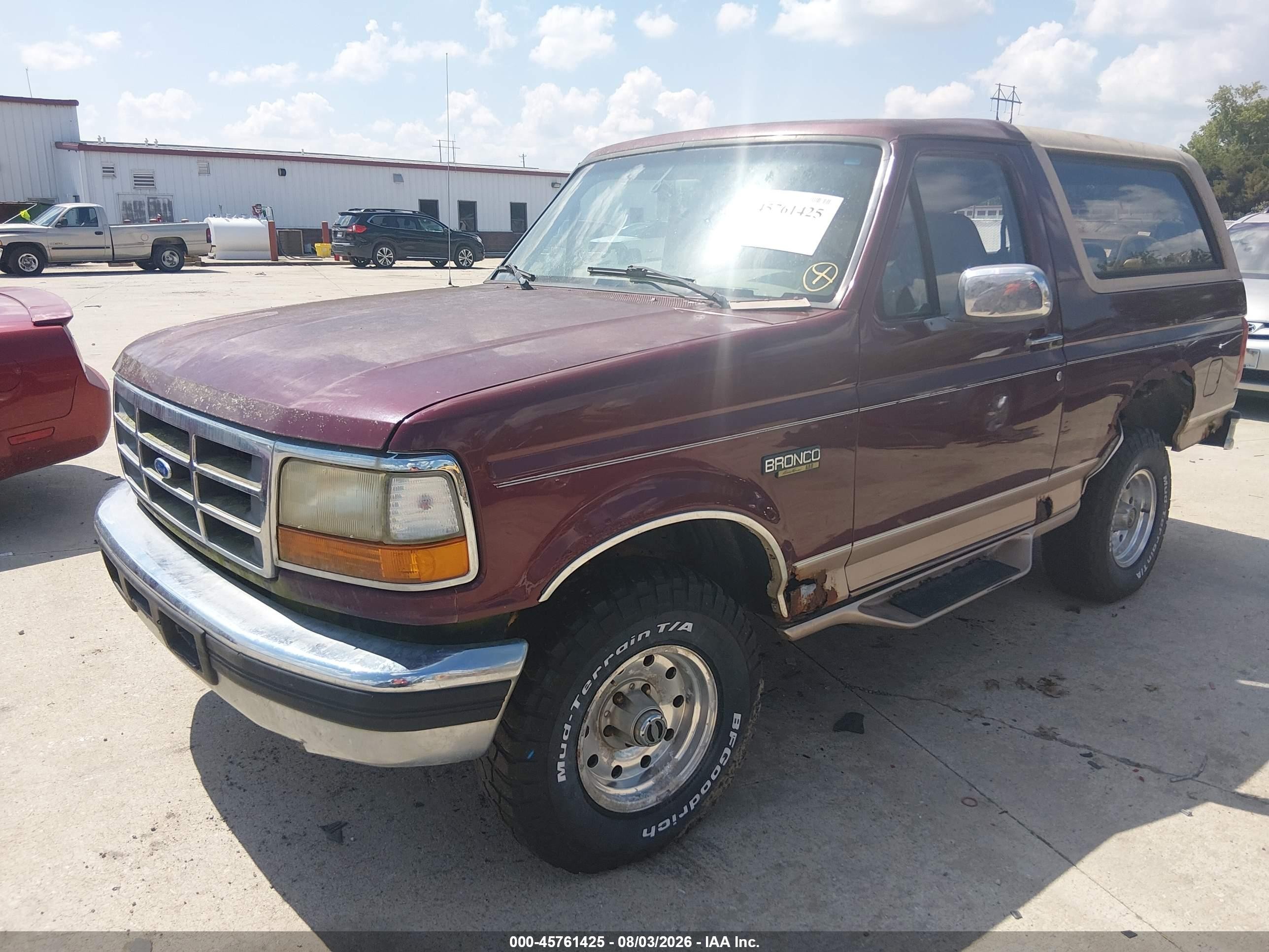 1996 Ford Bronco U100 Red vin: 1FMEU15HXTLA92912