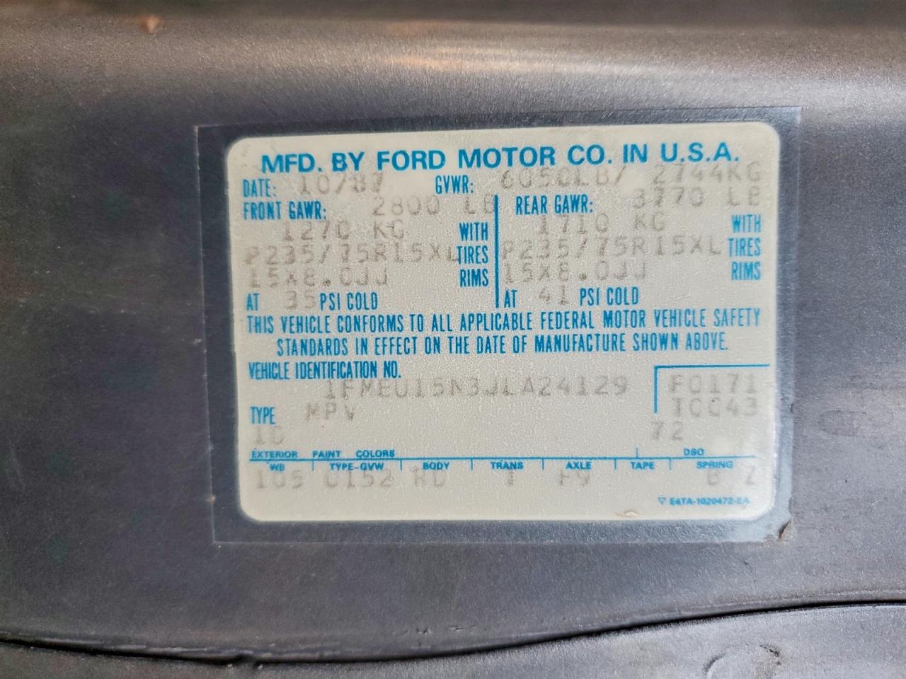 1988 Ford Bronco U100 Gray vin: 1FMEU15N3JLA24129