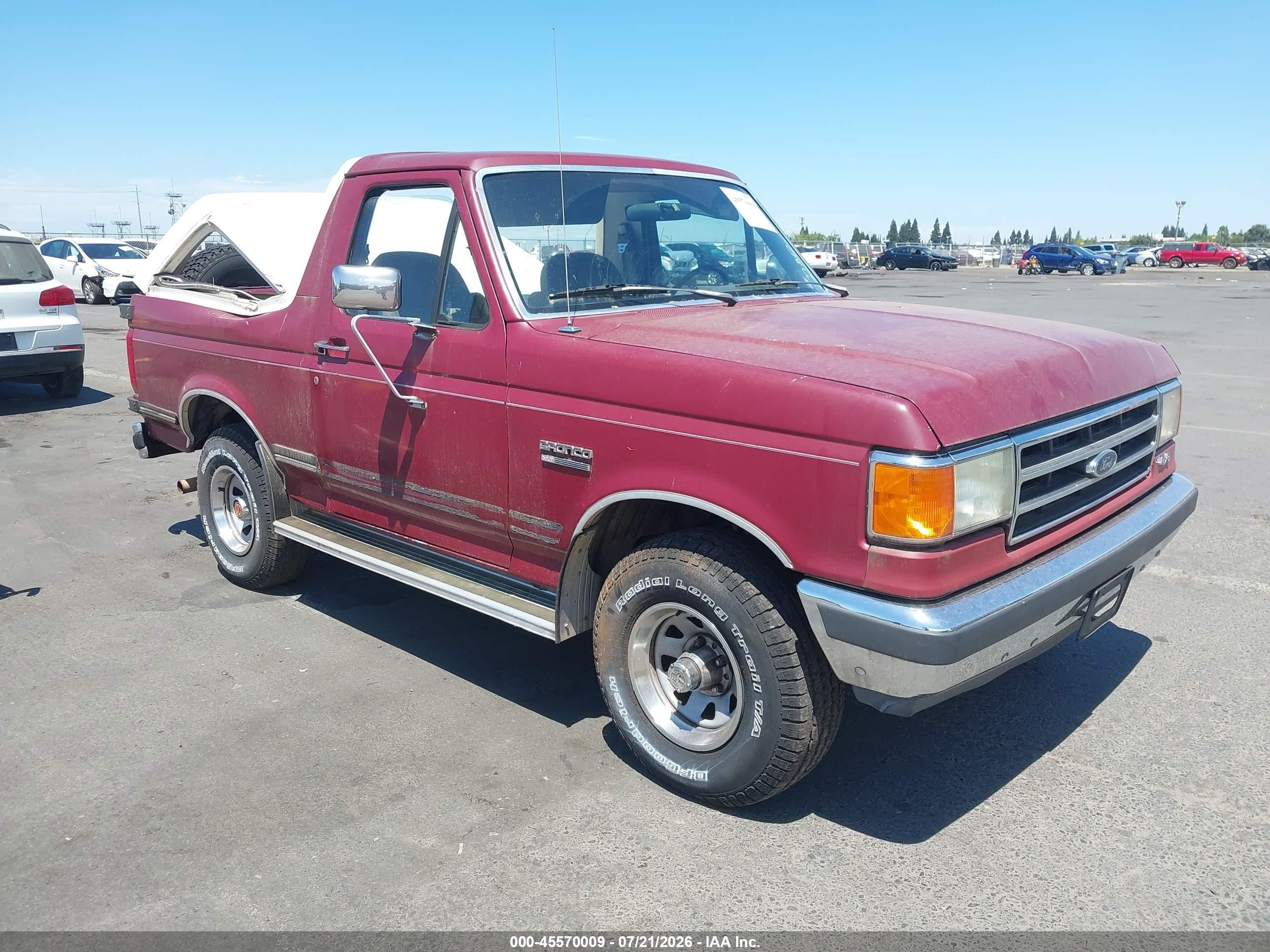 1991 Ford Bronco U100 Burgundy vin: 1FMEU15N8MLA51301