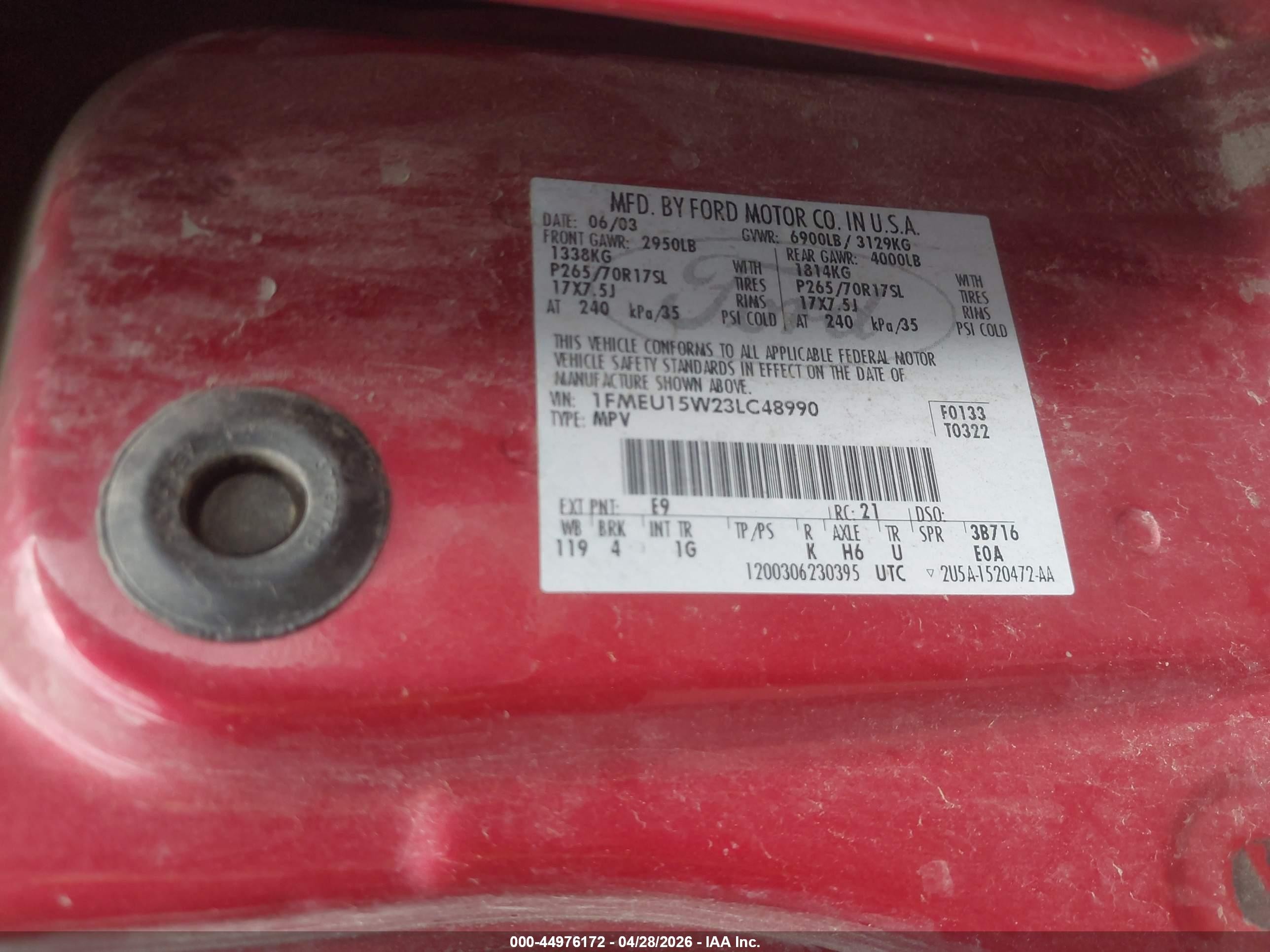 2003 Ford Expedition Xlt Red vin: 1FMEU15W23LC48990