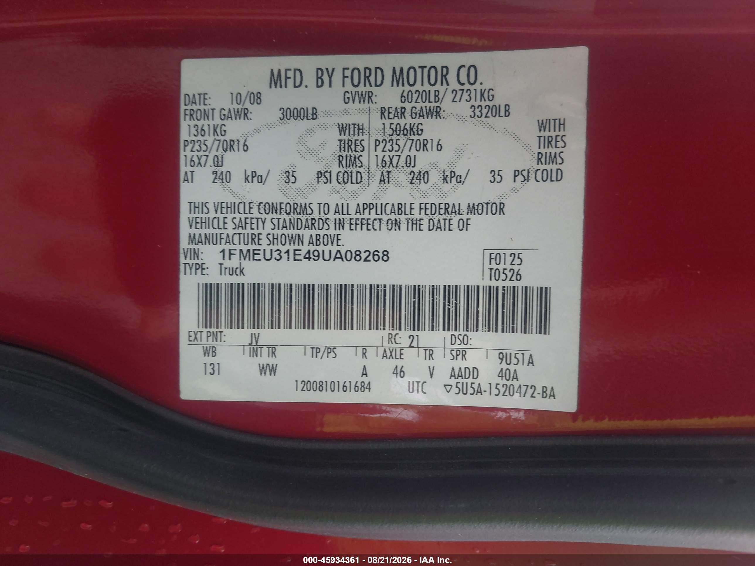 2009 Ford Explorer Sport Trac Xlt Красный vin: 1FMEU31E49UA08268