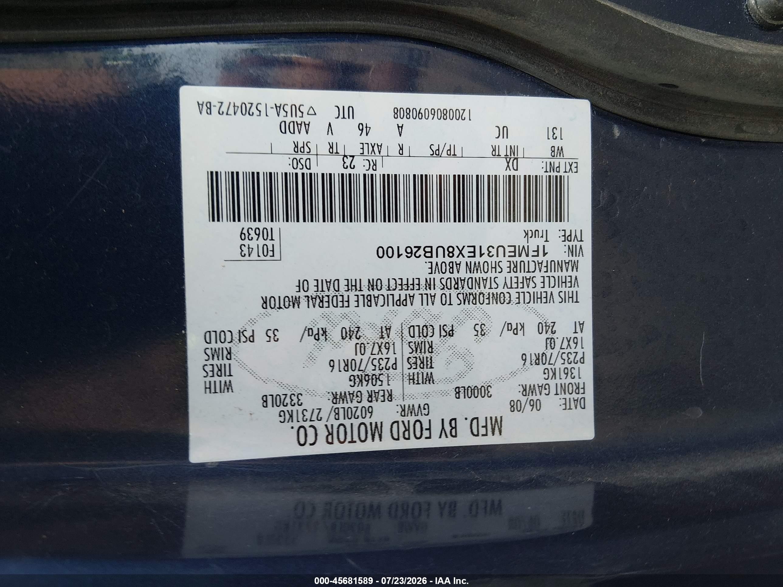 2008 Ford Explorer Sport Trac Xlt Blue vin: 1FMEU31EX8UB26100
