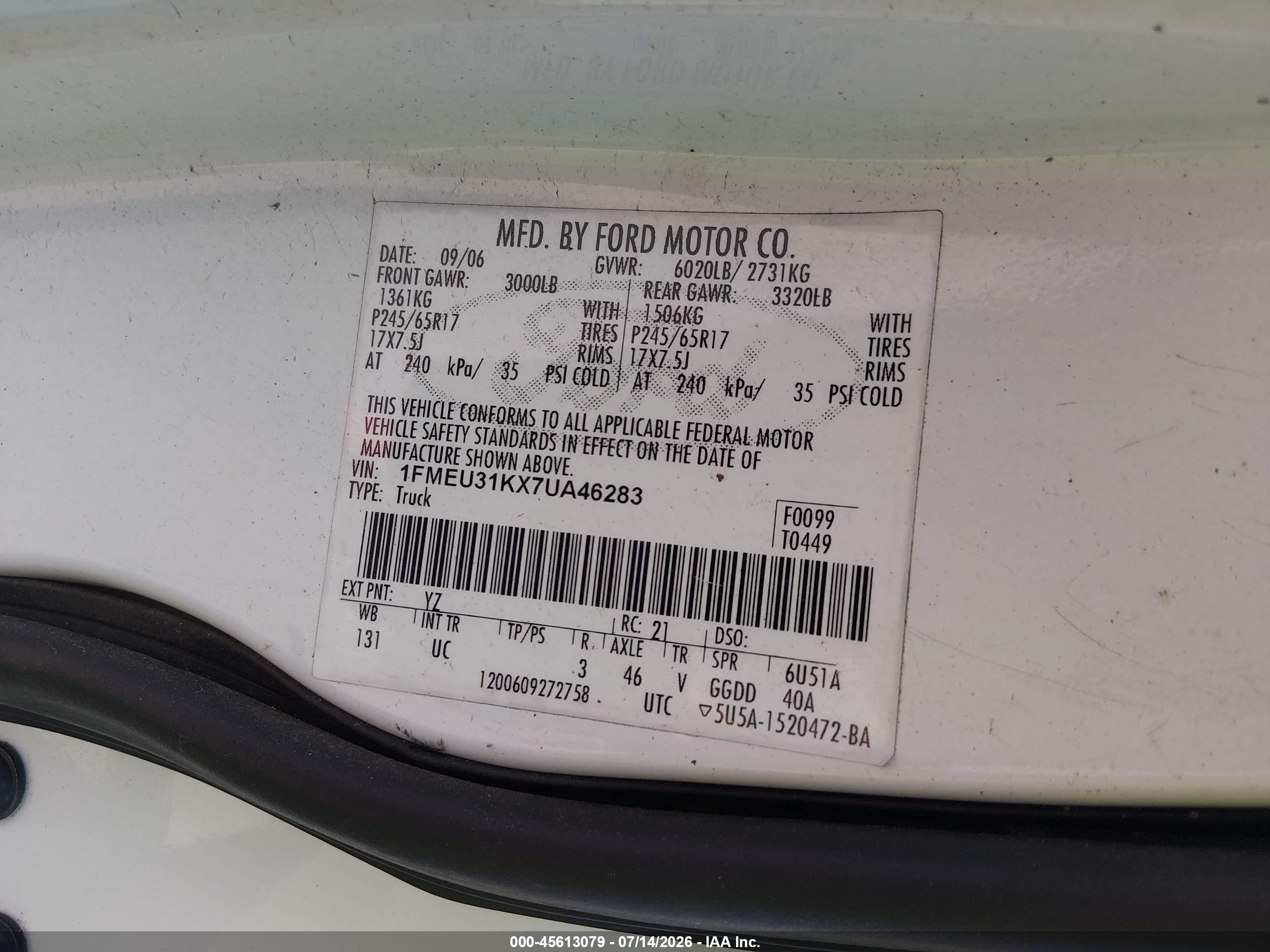 2007 Ford Explorer Sport Trac Xlt Белый vin: 1FMEU31KX7UA46283